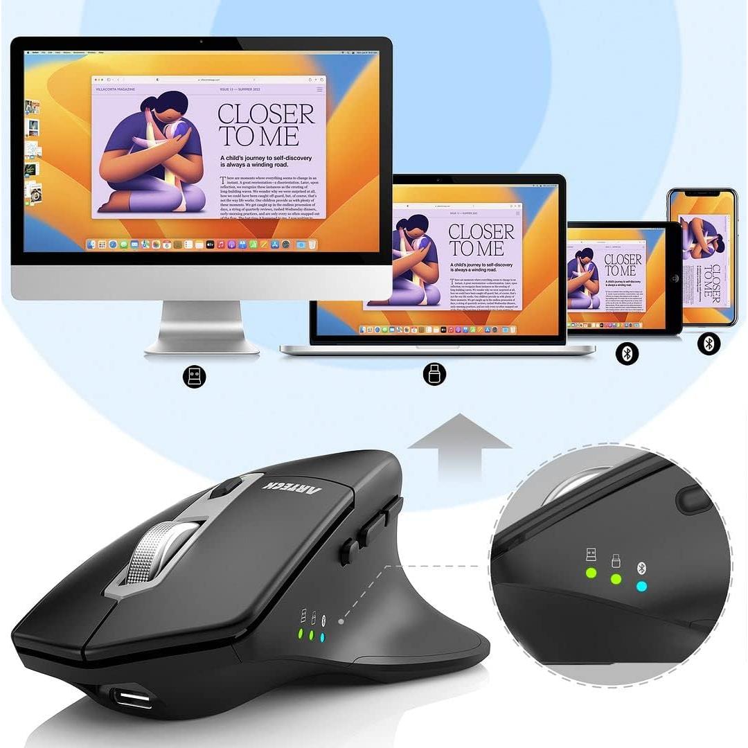 Ratón Inalámbrico Bluetooth Arteck MD172 Ergonómico Recargable