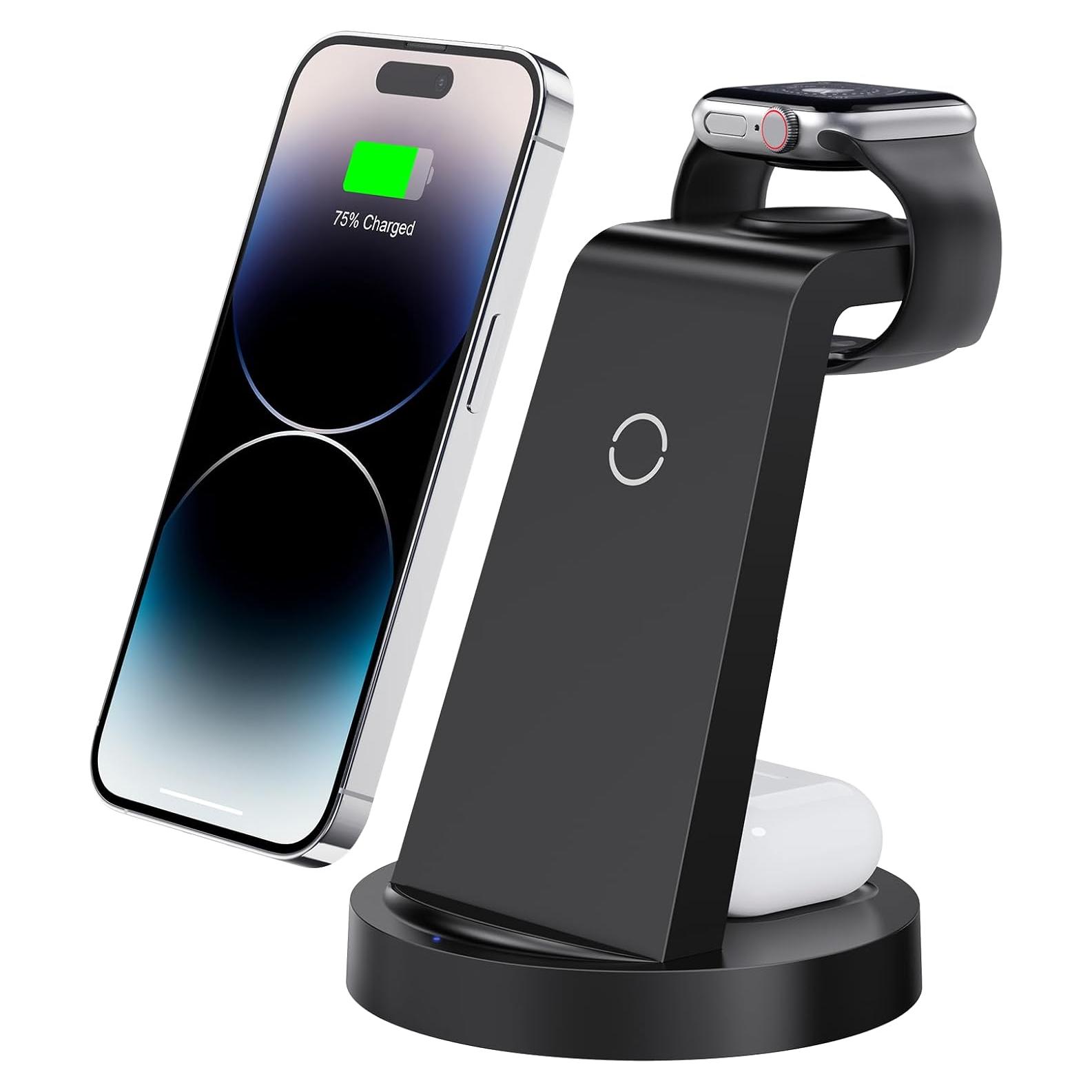 Estación de Carga 3 en 1 para iPhone y Apple Watch - Negro