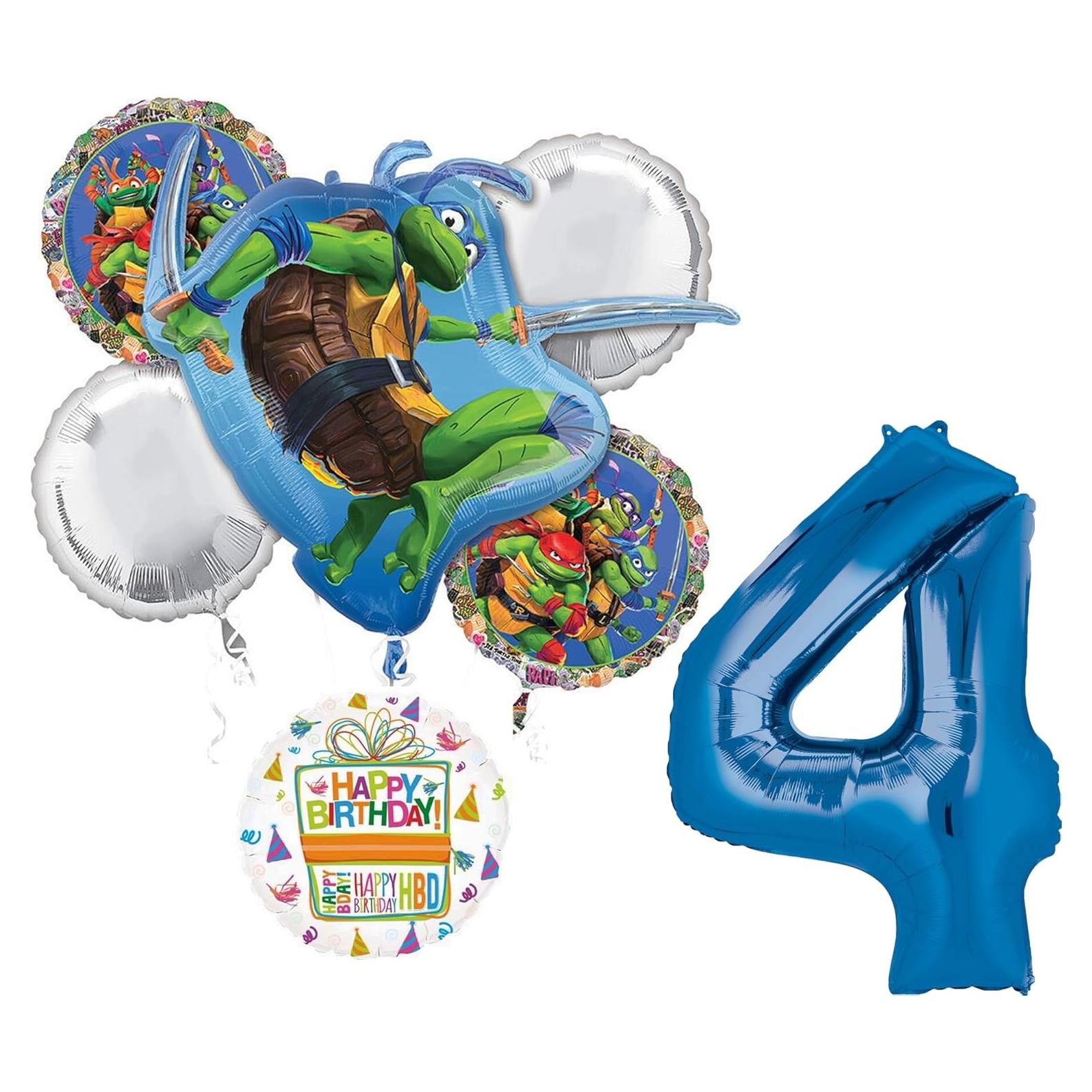 Ramo de Globos TMNT 4to Cumpleaños Anagram - 7 Piezas