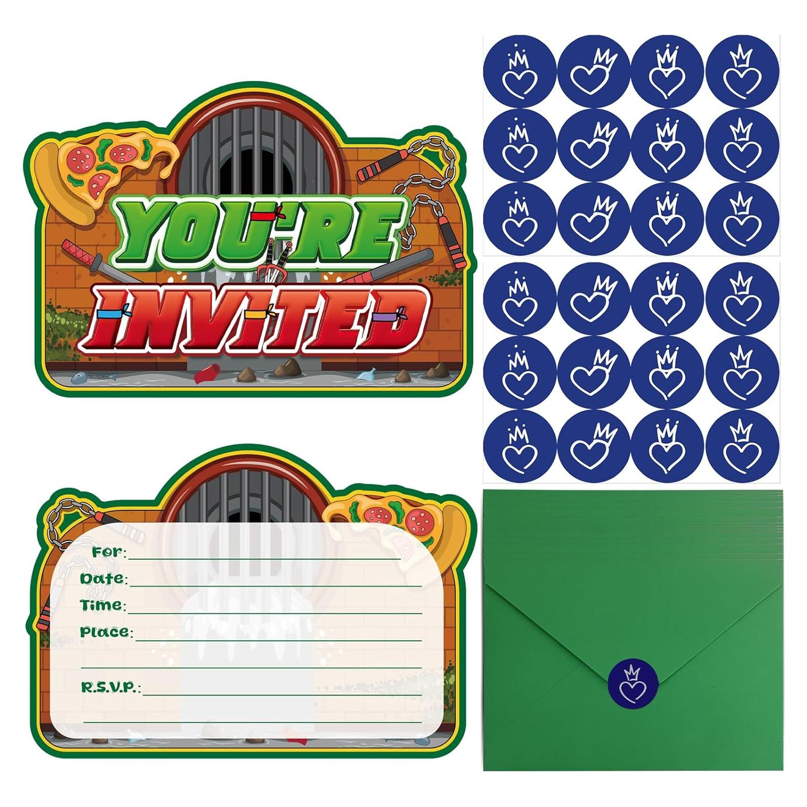 Invitaciones de Cumpleaños Tortugas Verdes ZQBQC - 20 Tarjetas