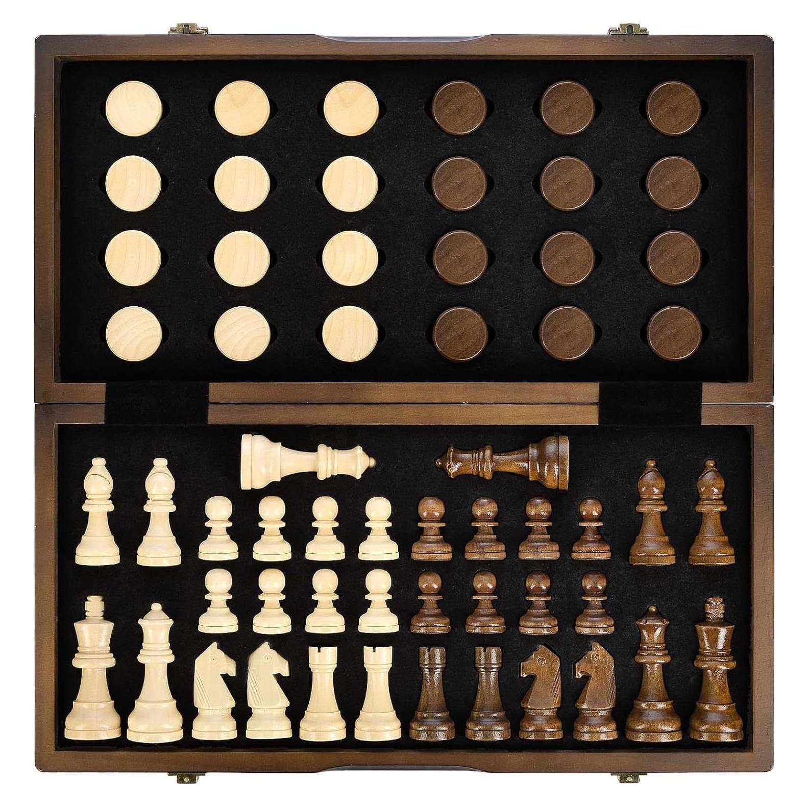 Juego de Ajedrez y Damas Magnético AMEROUS 38 cm 2 en 1