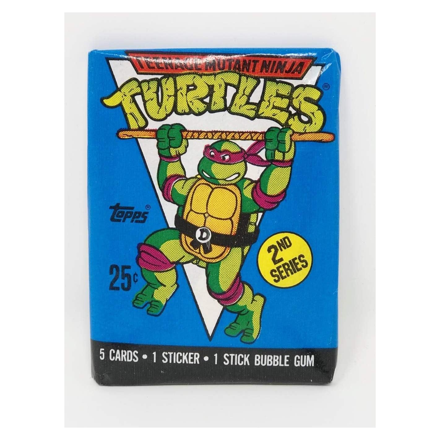 Paquete de Cera Topps 1990 Tortugas Ninja - 5 Tarjetas y 1 Pegatina
