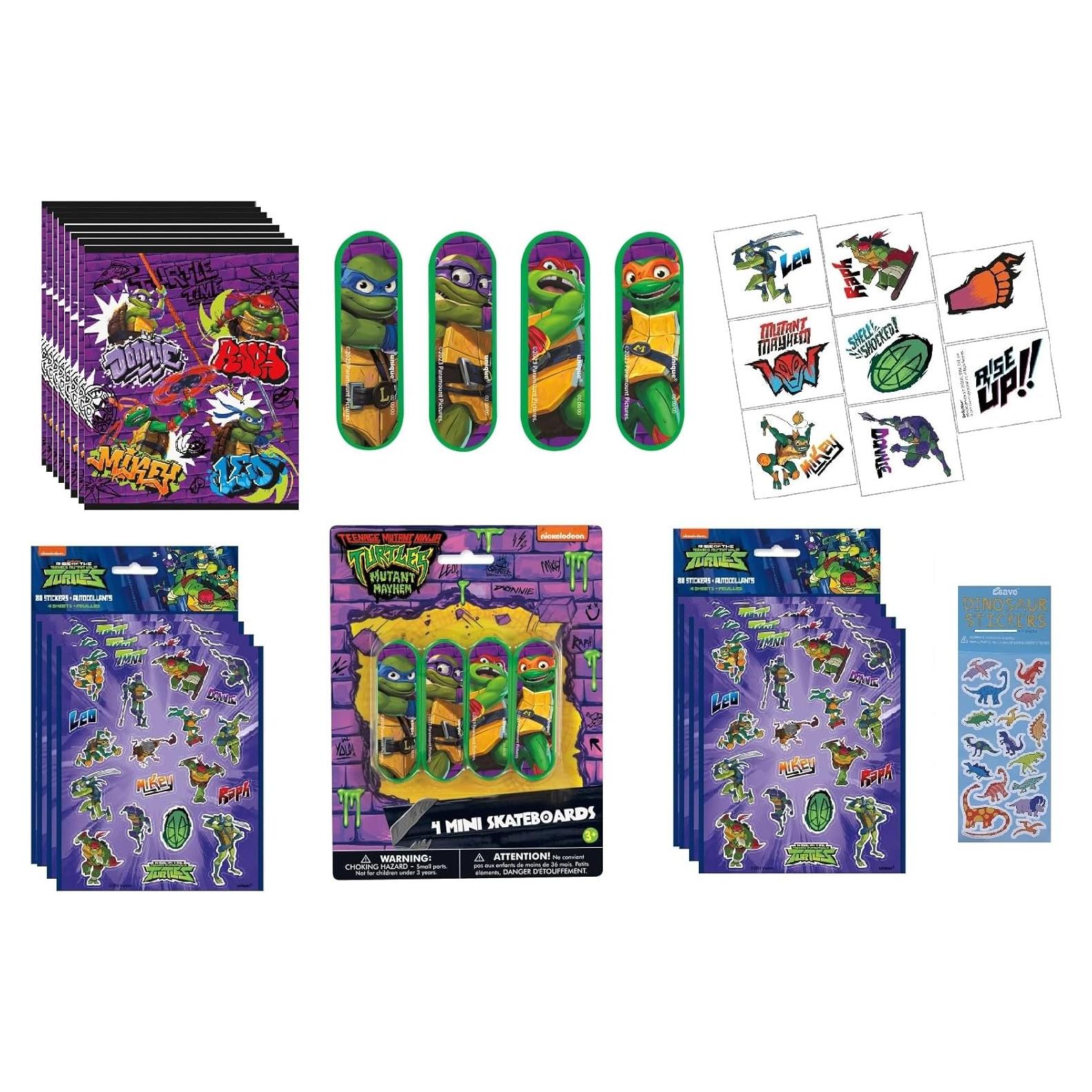 Paquete Fiesta Cumpleaños TMNT Tortugas Ninja - 8 Bolsas, Patinetas, Pegatinas