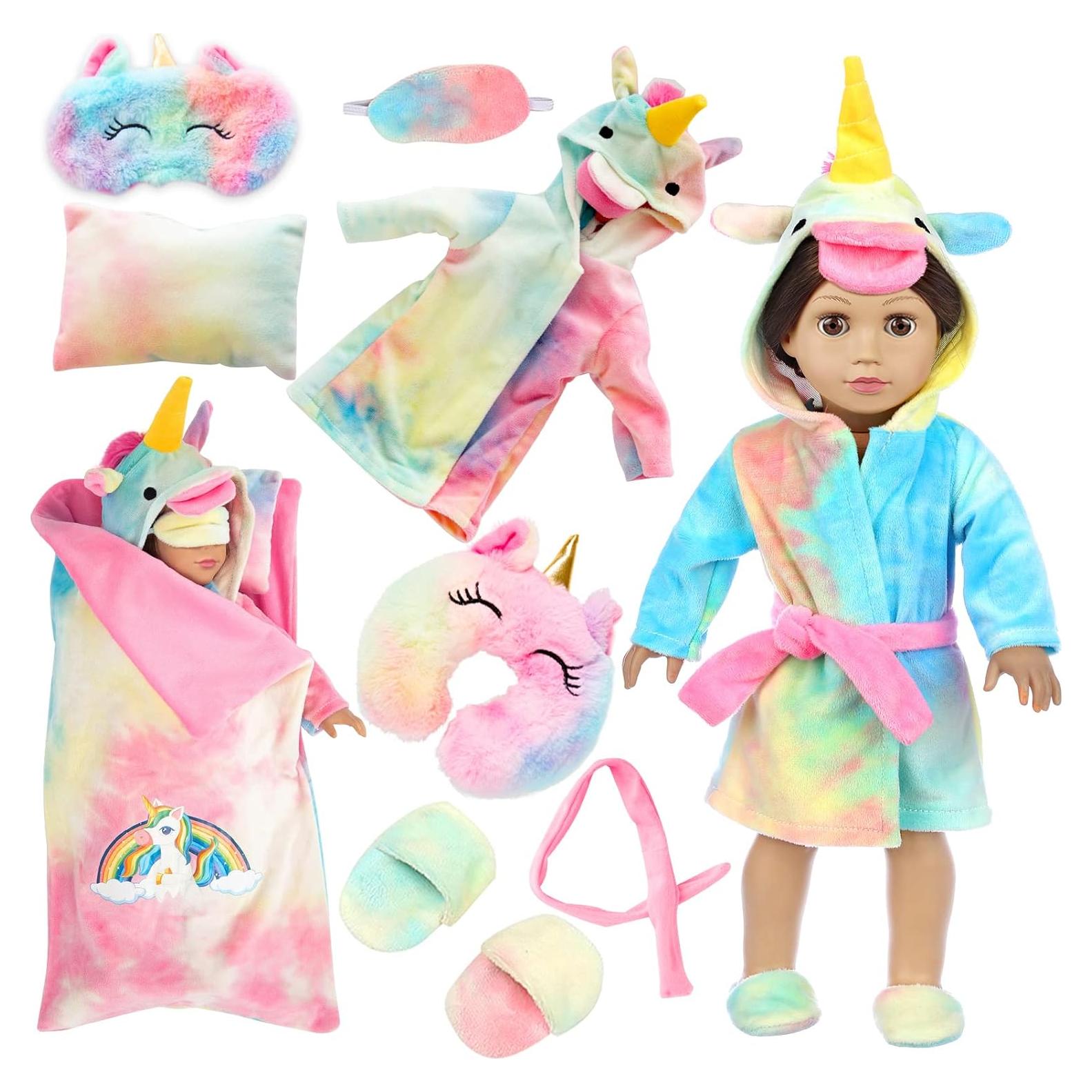 Ropa para muñecas 18" XFEYUE disfraz unicornio y bolsa dormir