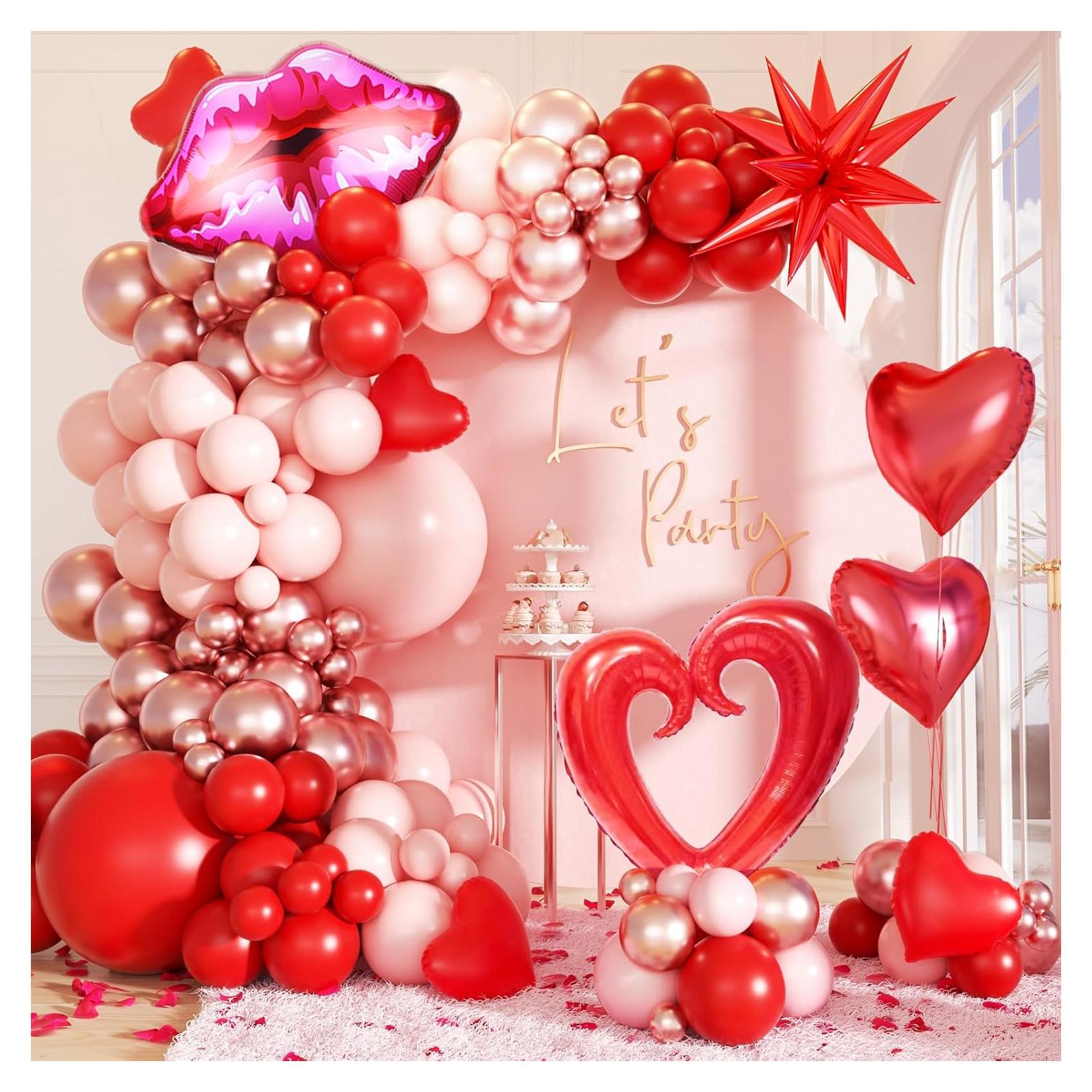 Arco de Globos Rosa Rojo Dorado KARLURE 138 Piezas Decoración Fiesta