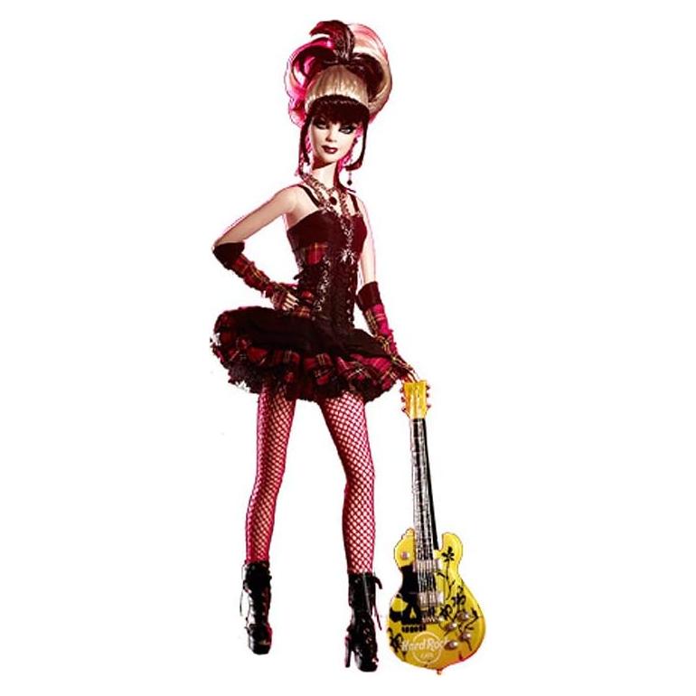 Muñeca Barbie Hard Rock Cafe 2008 con guitarra y pin