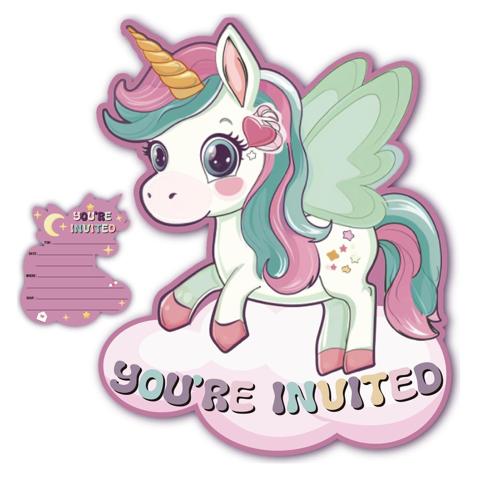 Invitaciones de Pony Arcoíris Feyerr - 30 Tarjetas con Sobres