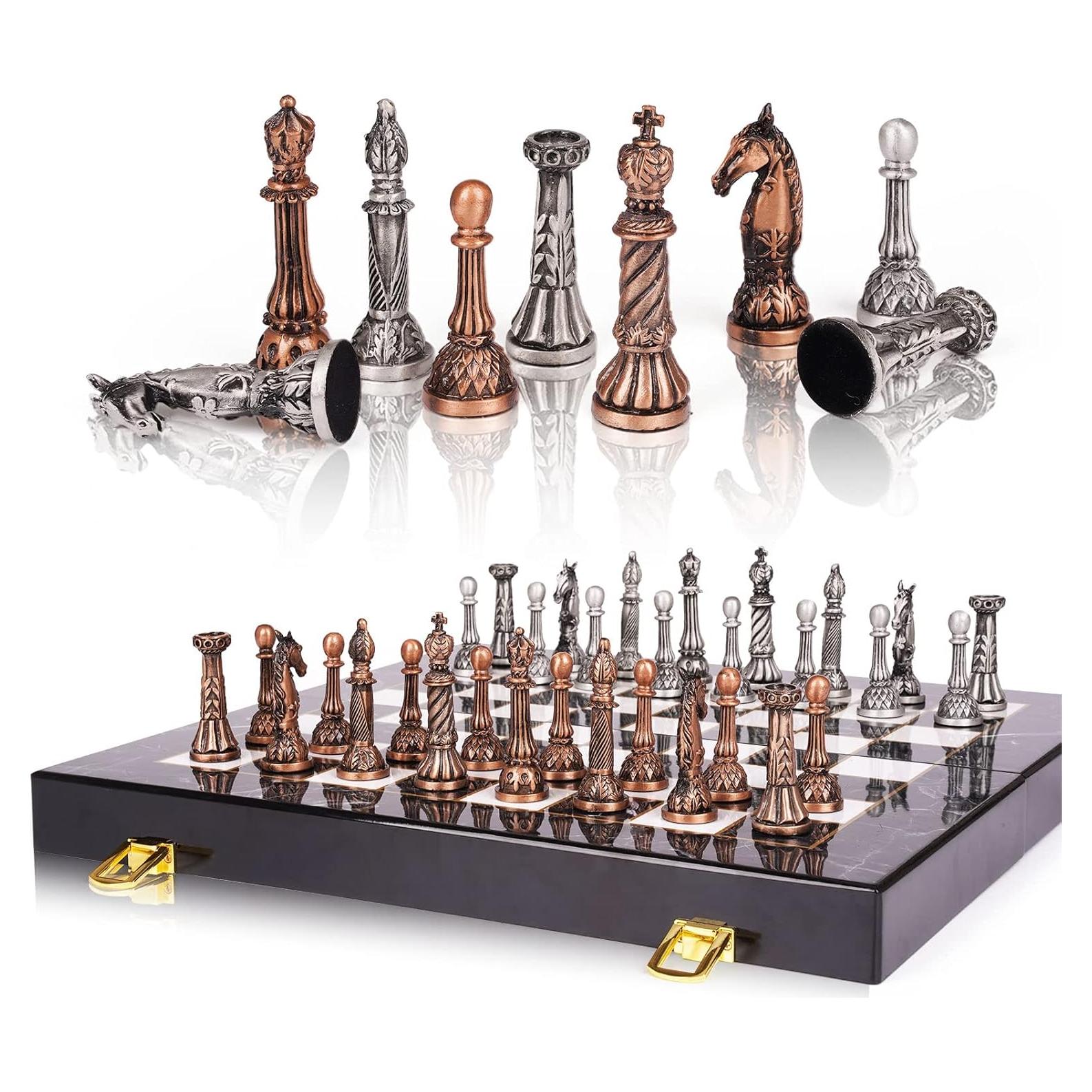 Juego de Ajedrez de Metal Retro Agirlgle - Tablero Plegable