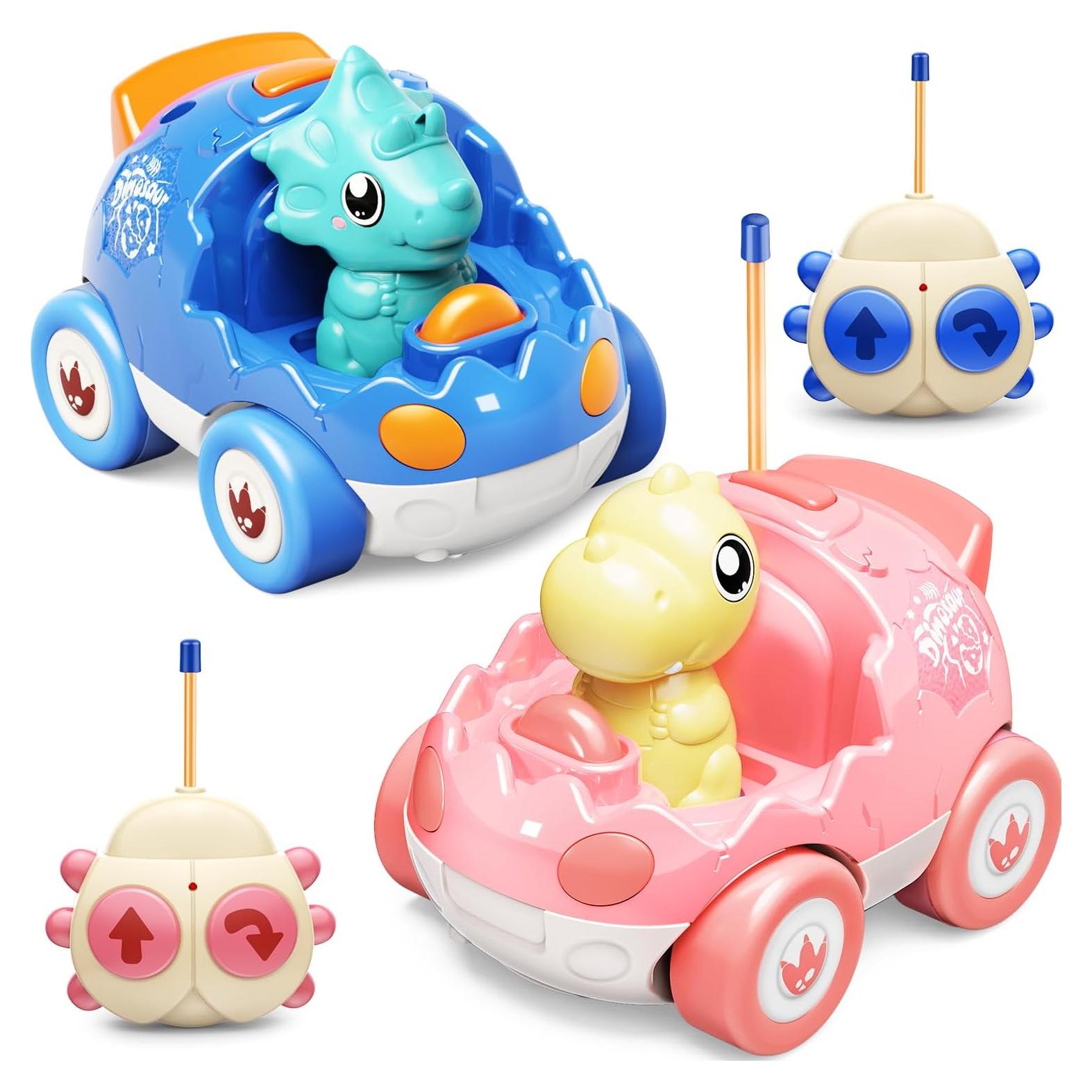 Paquete de 2 Coches RC Dinosaurio Kidz do Rosa y Azul