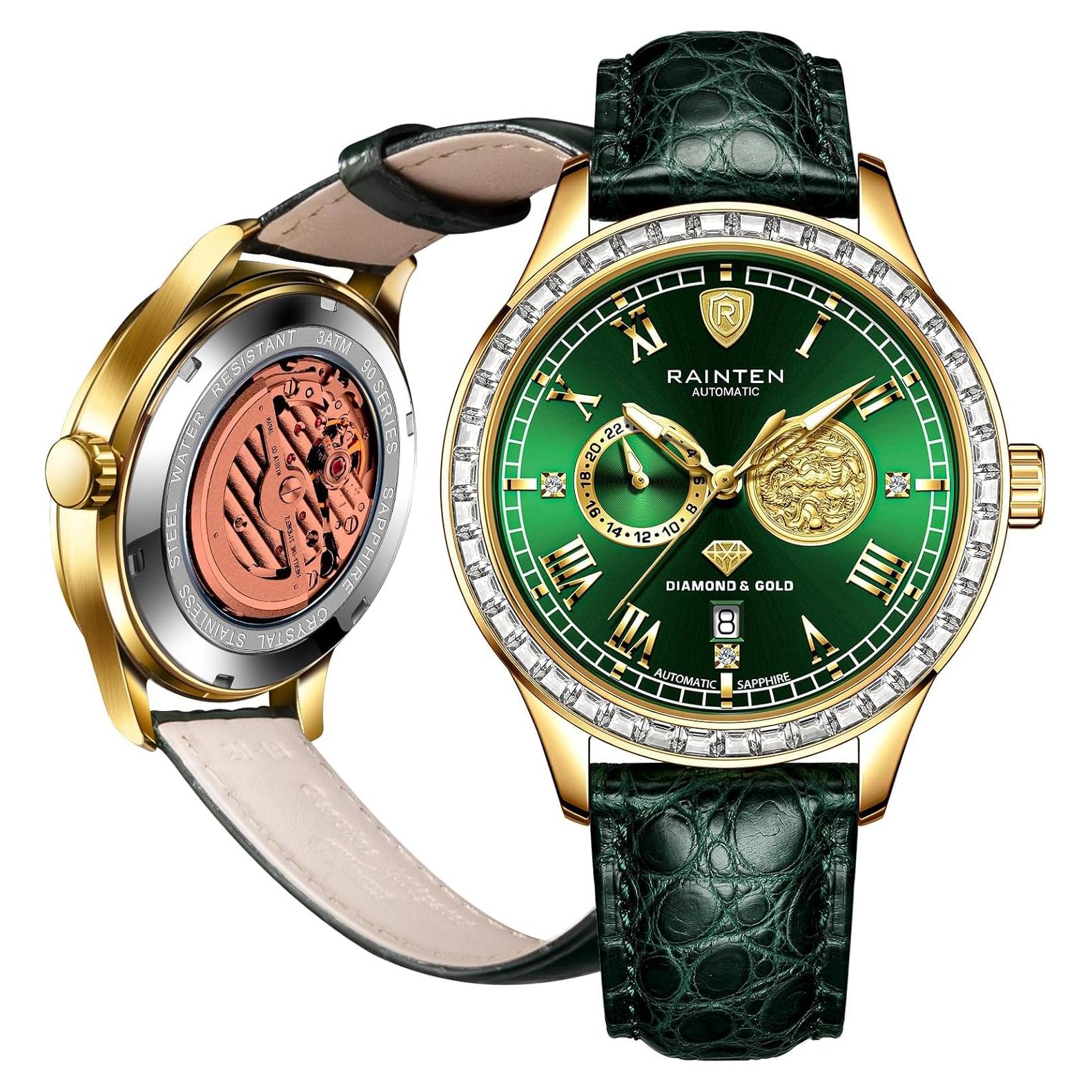 Reloj Mecánico Automático RAINTEN R9001 Verde con Cuero