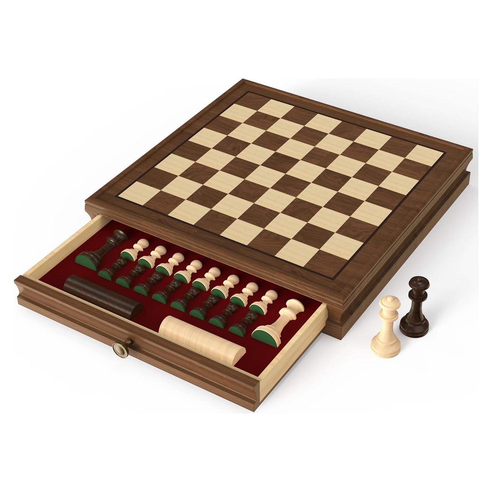 Juego de Ajedrez Magnético de Madera Nogal 33x33 cm con Cajón
