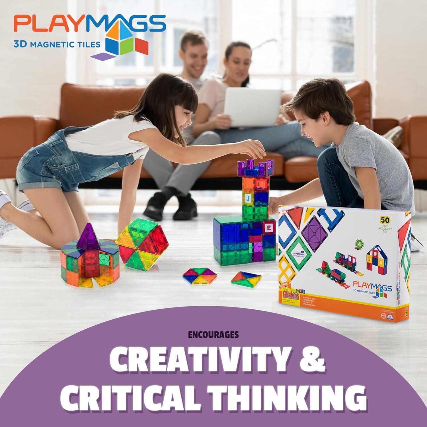 Juego de Azulejos Magnéticos Playmags 55 Piezas con Coches