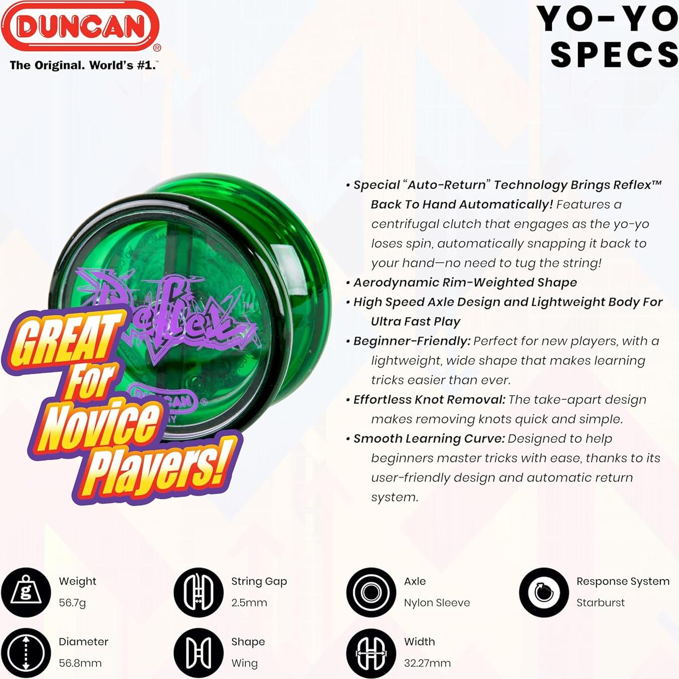 Yo-Yo Duncan Reflex Verde para Principiantes con Auto Retorno