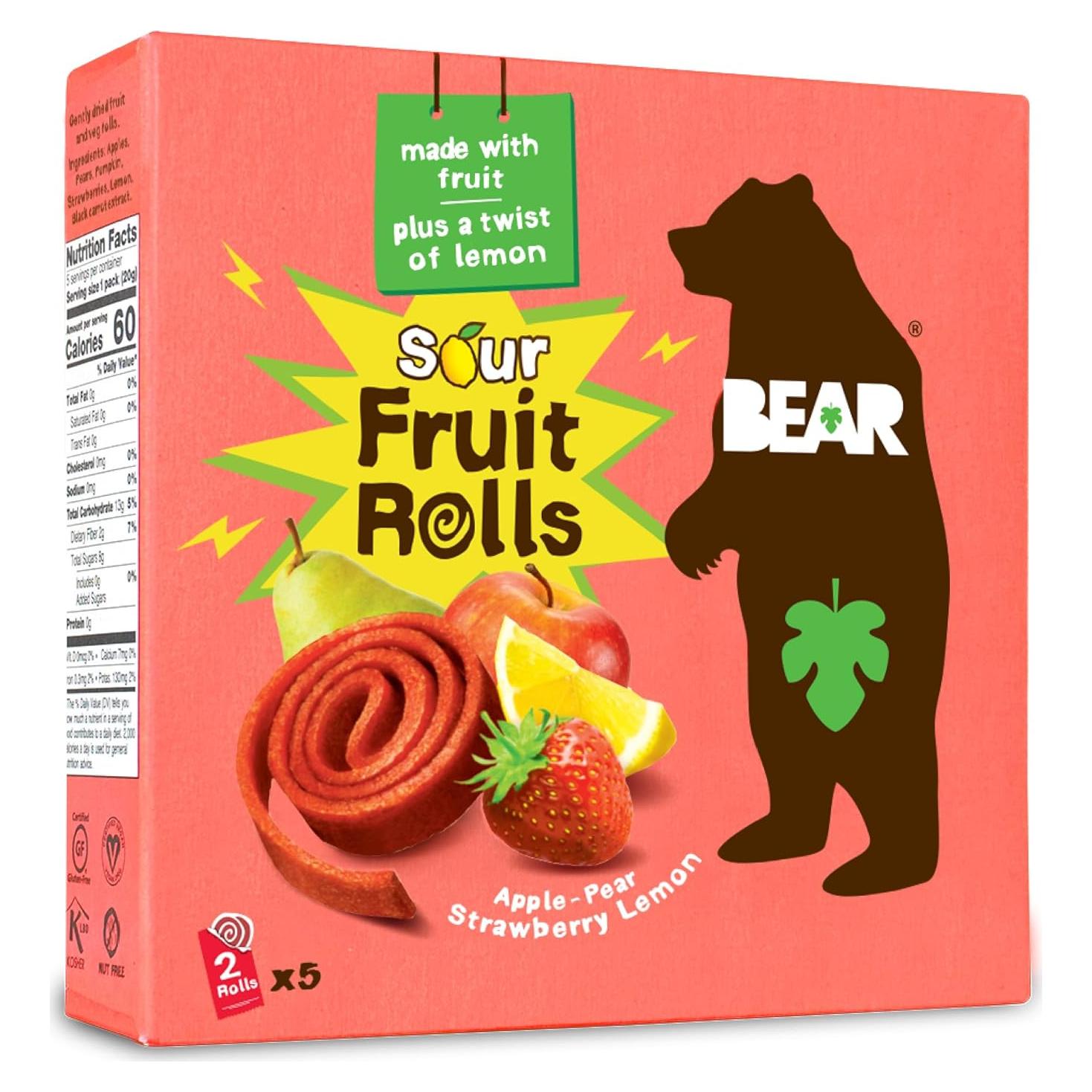Yoyos de Fruta BEAR - Fresa y Manzana - 5 Rollos 20g