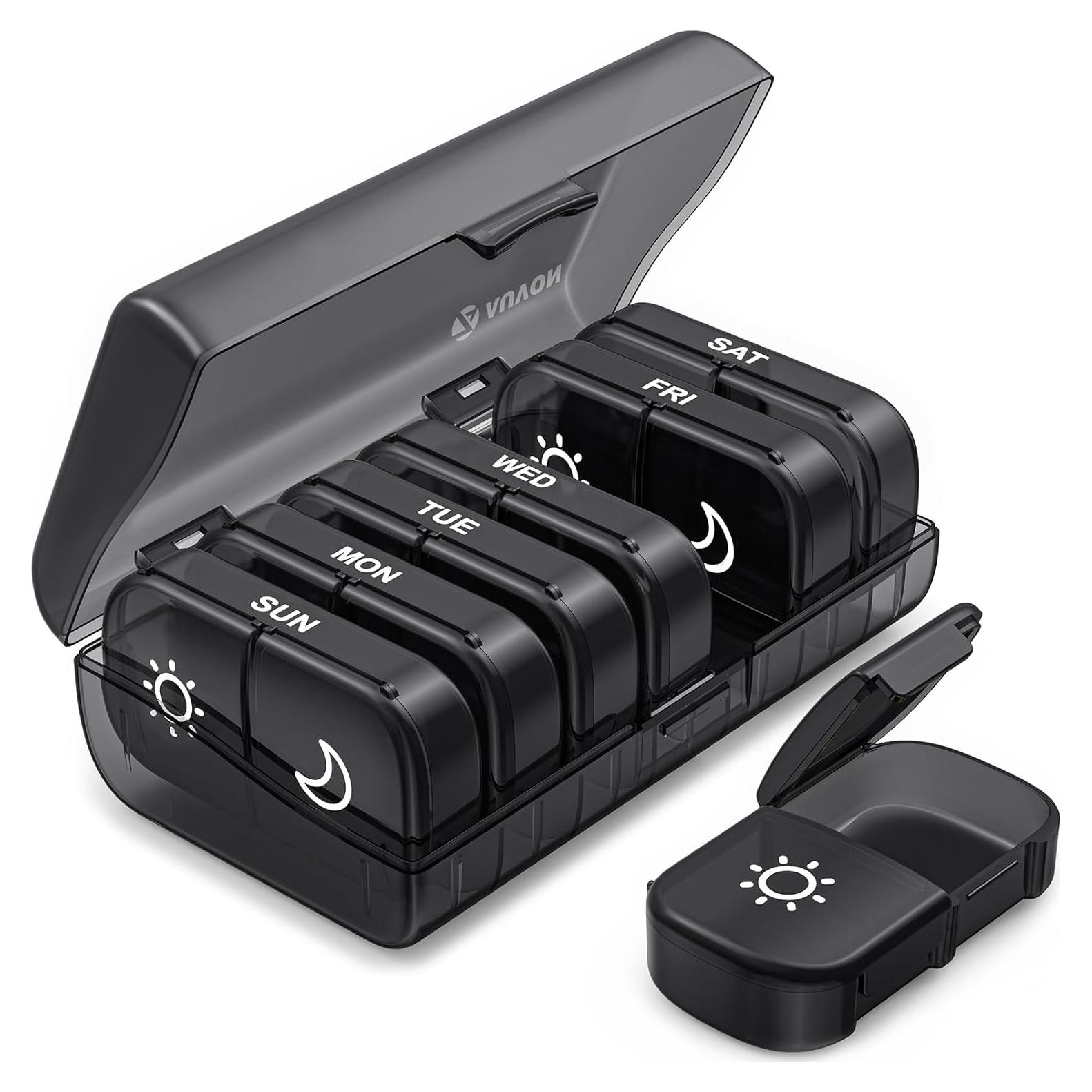 Organizador de Pastillas AUVON XL Semanal 2 Veces al Día Negro