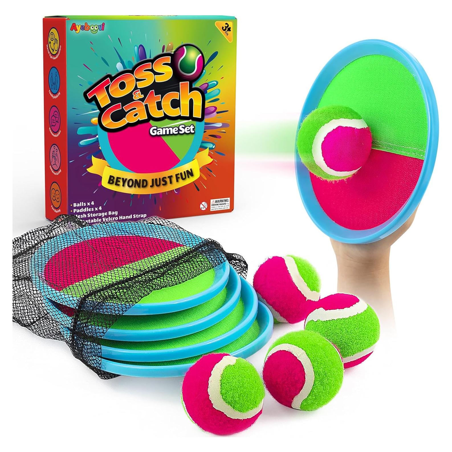 Juego de Lanzar y Atrapar Ayeboovi 4 Palas y 4 Pelotas