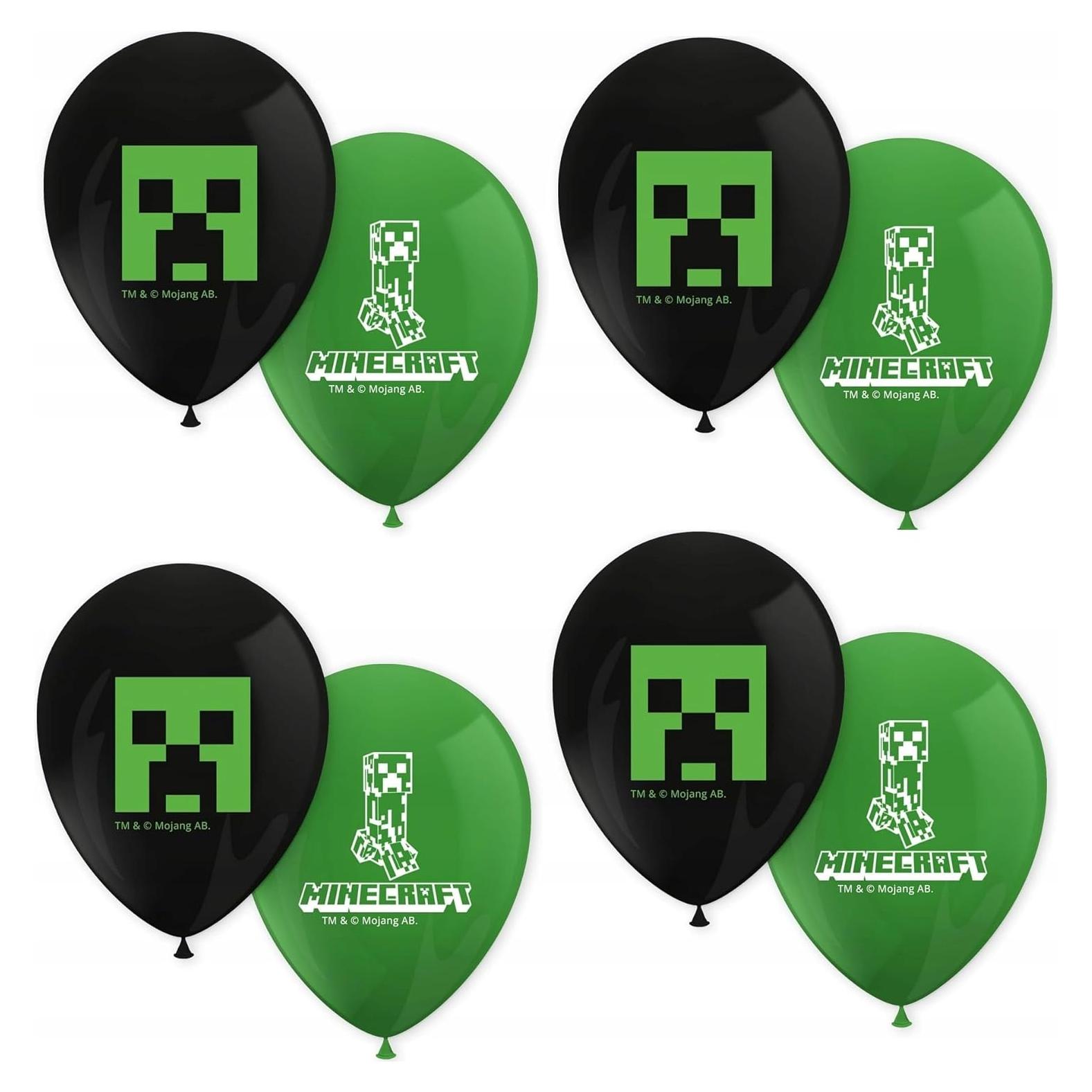 Globos de Fiesta Procos Minecraft 21 cm Verde y Negro - 8 Pzas