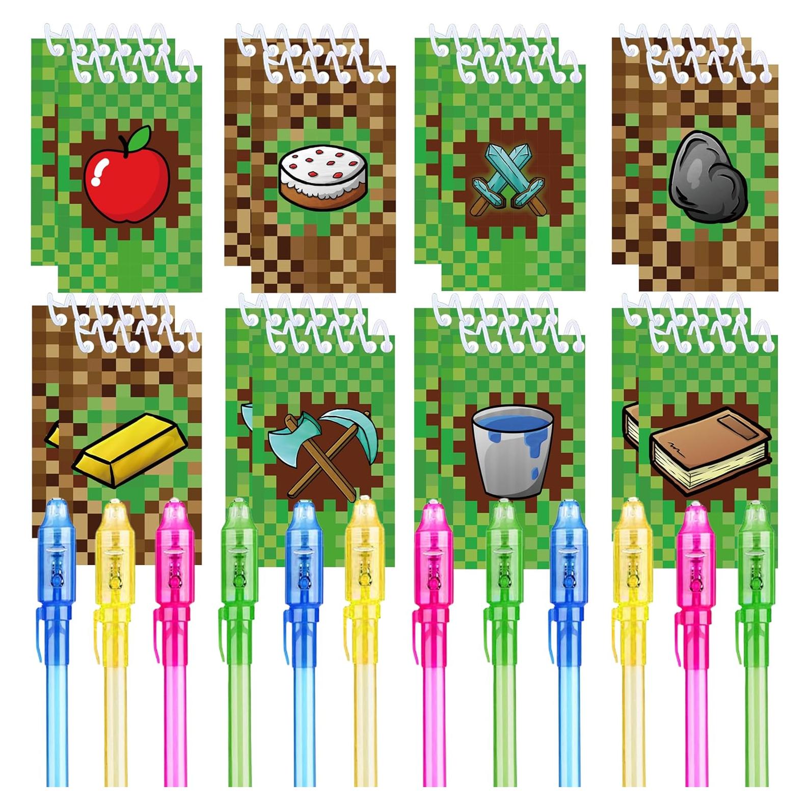 Set de Fiesta Pixel 24 Pcs: 12 Bolígrafos Tinta Invisible + 12 Mini Blocs