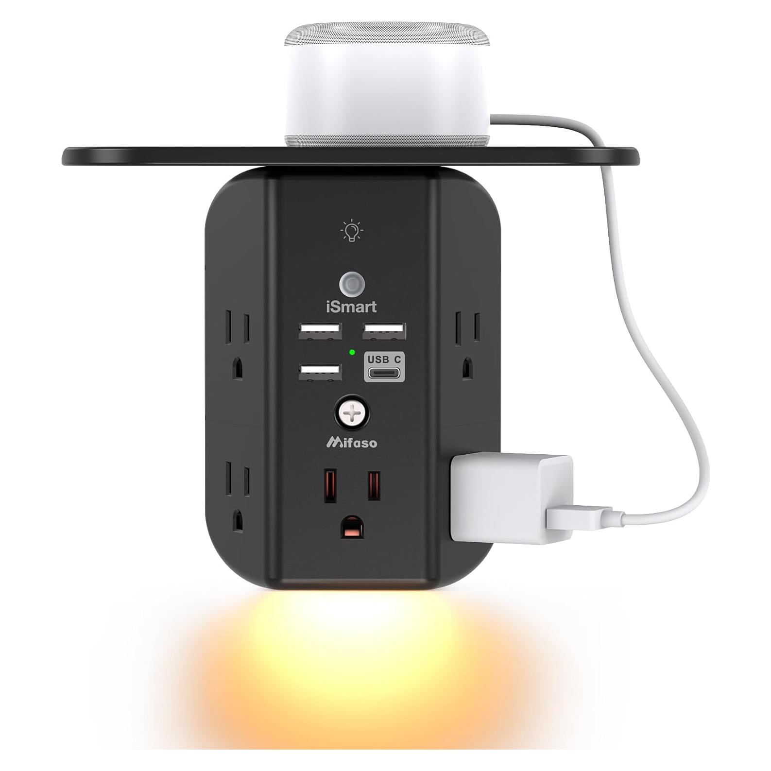 Extensor de Enchufe MIFASOPOWER con Estante y Luz Nocturna