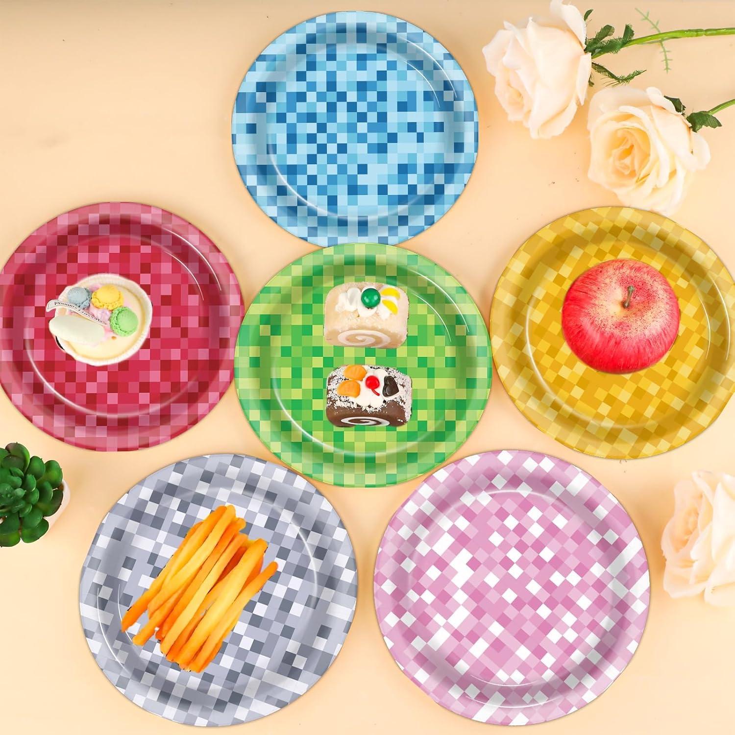 60 Platos de Papel Pixel CHUNNIN 17.8cm Multicolor Desechables