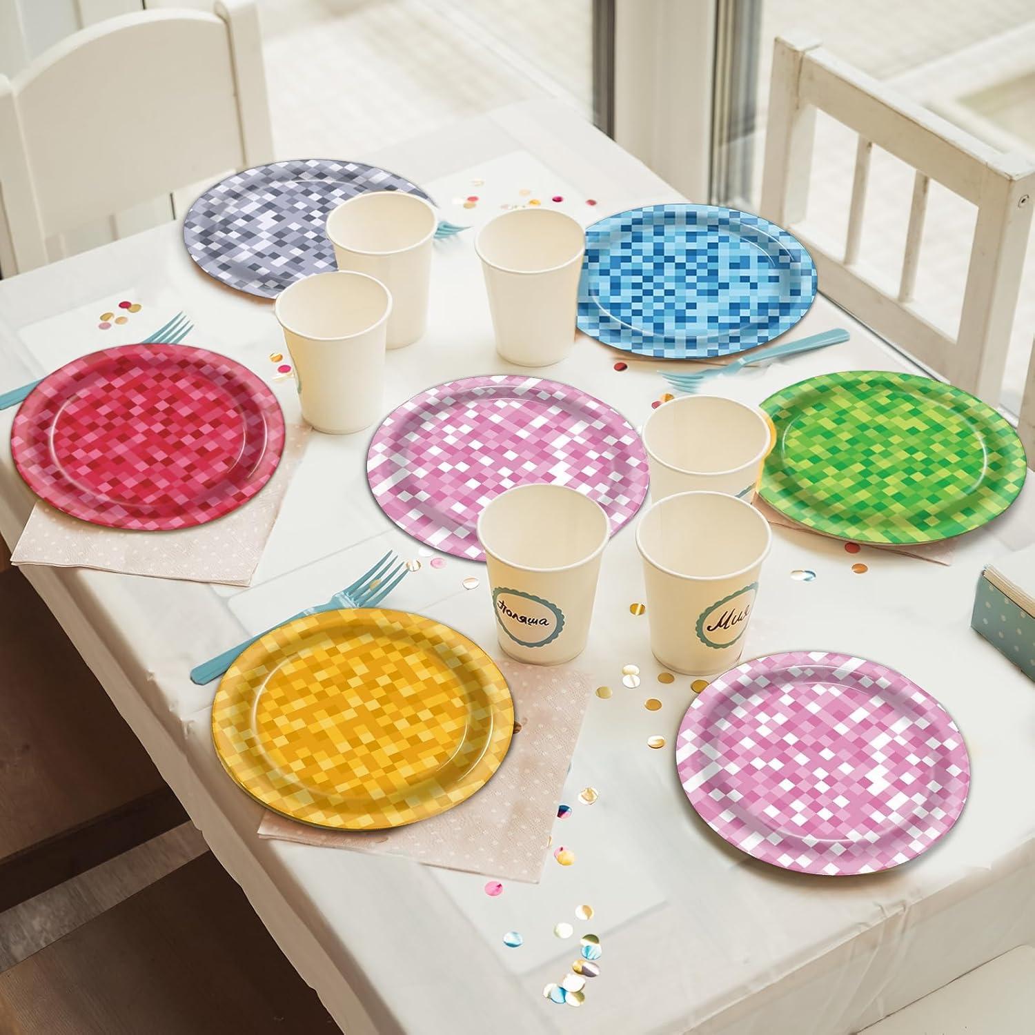 60 Platos de Papel Pixel CHUNNIN 17.8cm Multicolor Desechables