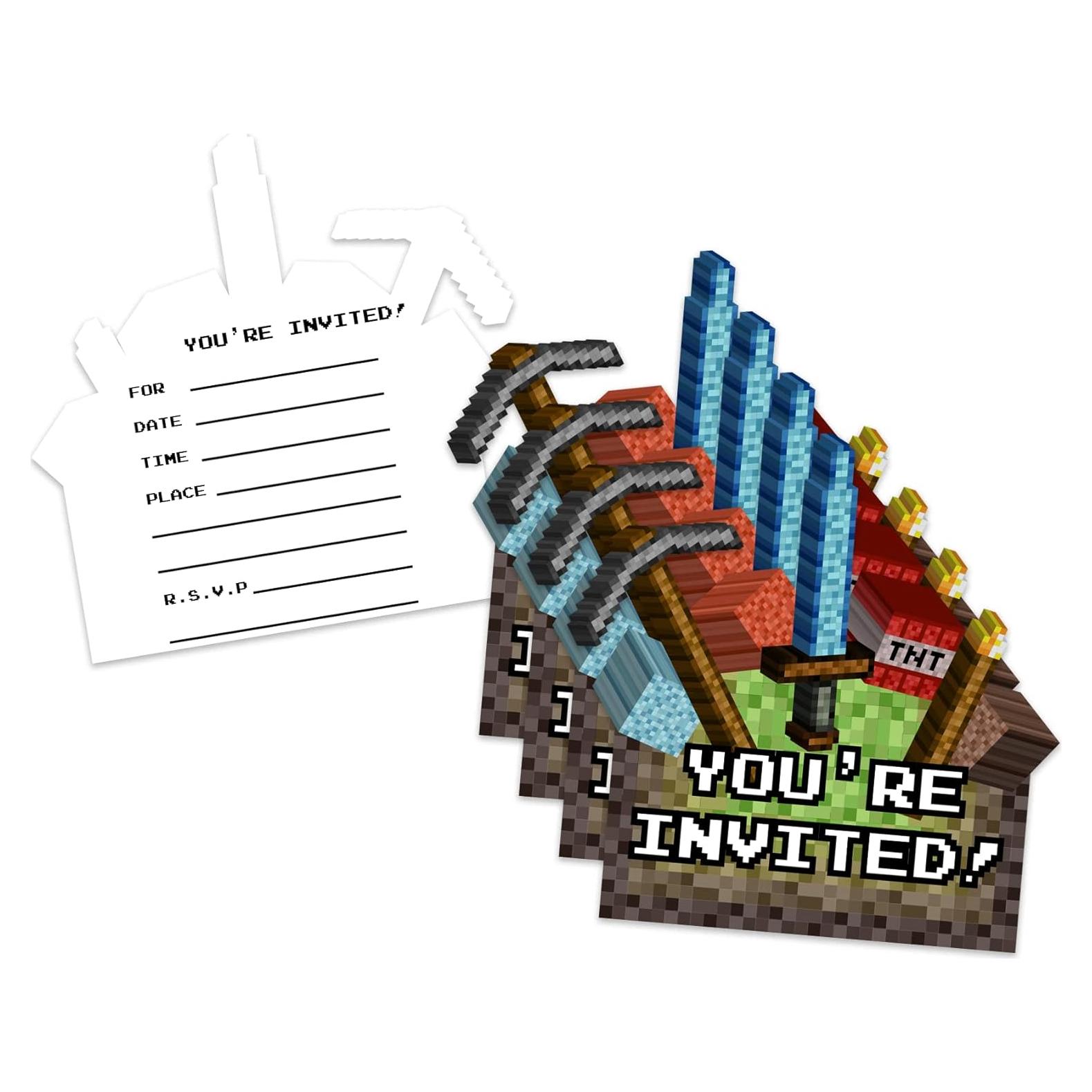 Invitaciones de Cumpleaños Mining Pixel World - 20 Unidades