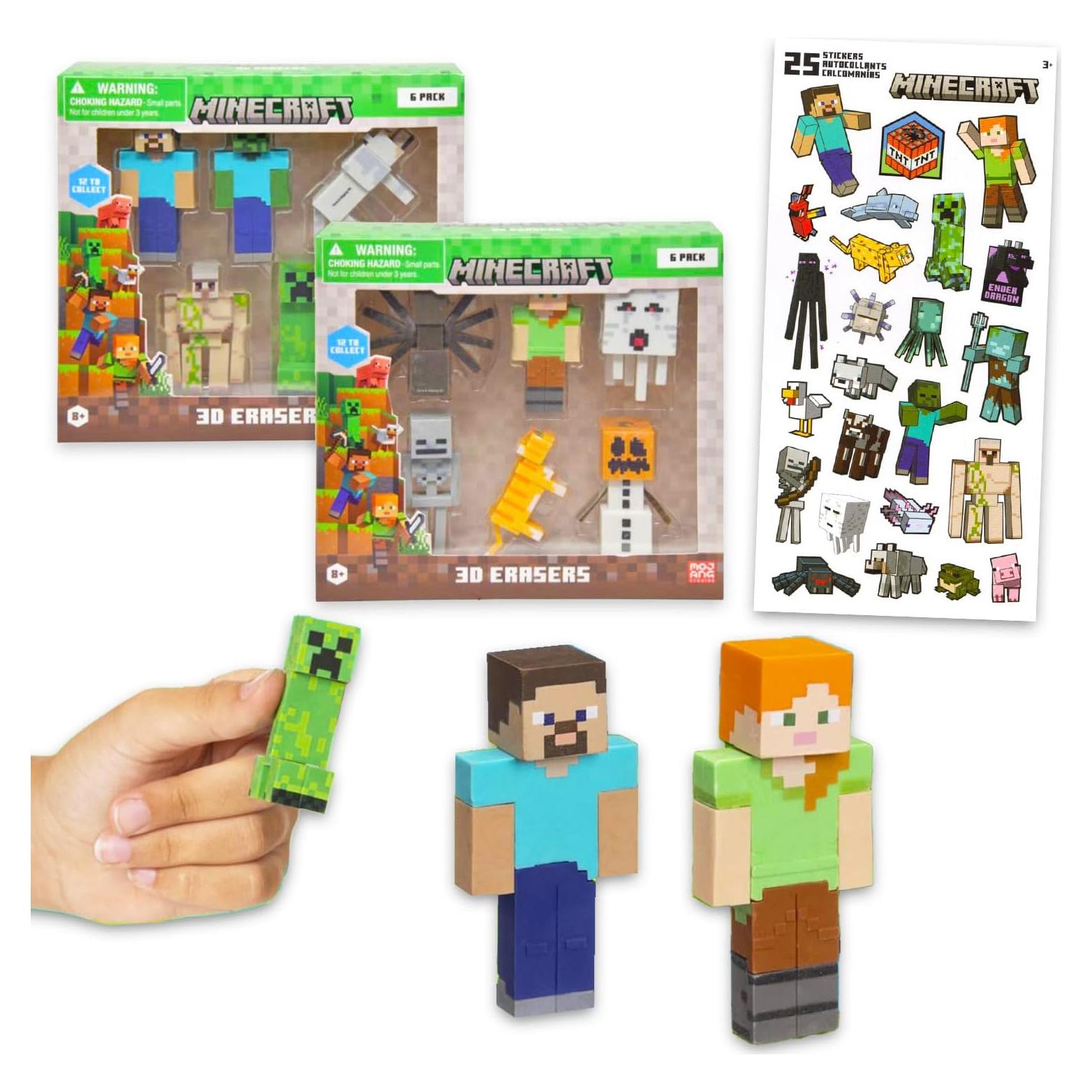 Conjunto de 12 Borradores Minecraft + Stickers - Fiesta Niños