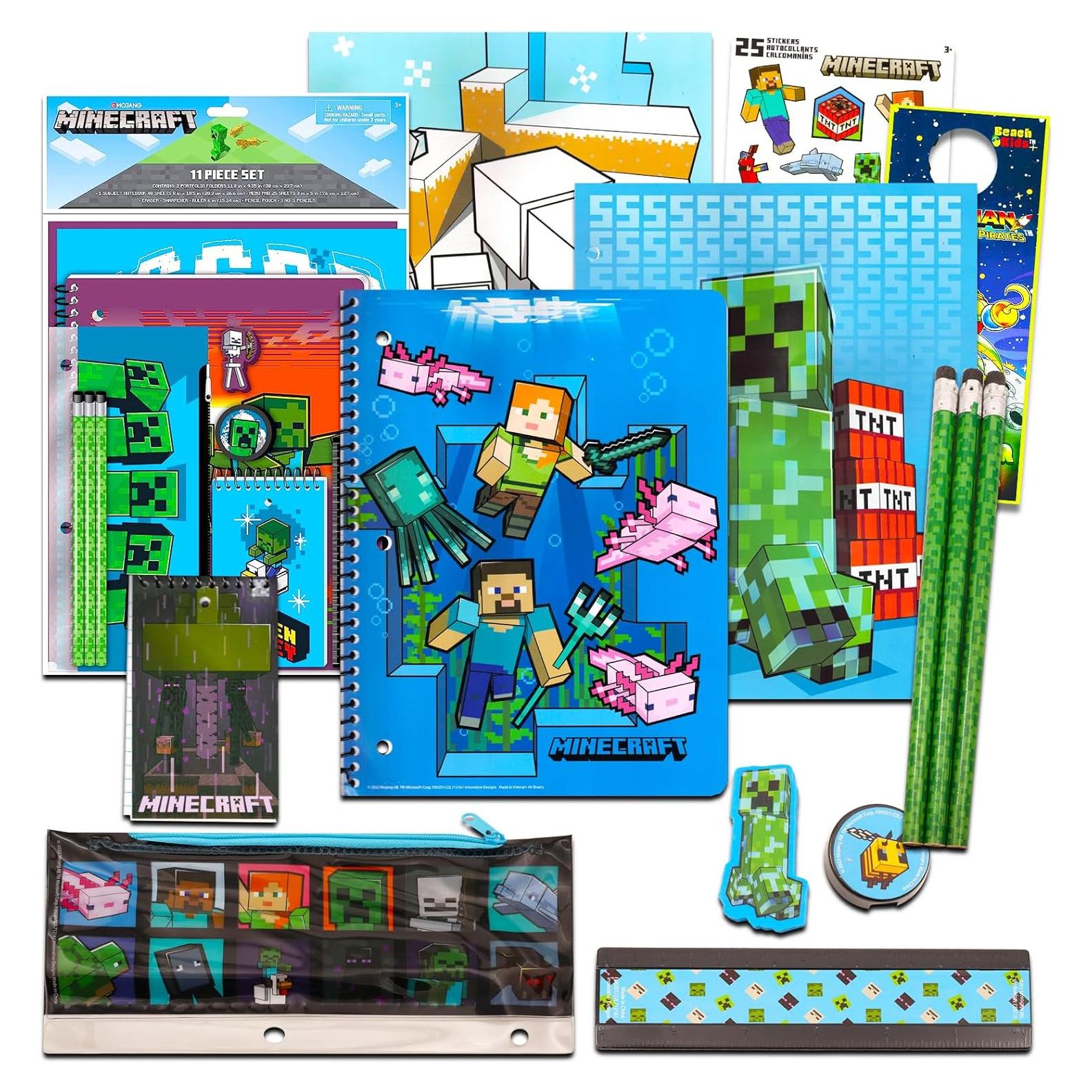 Conjunto Escolar Minecraft 11 Piezas - Estuche, Cuaderno, Lápices