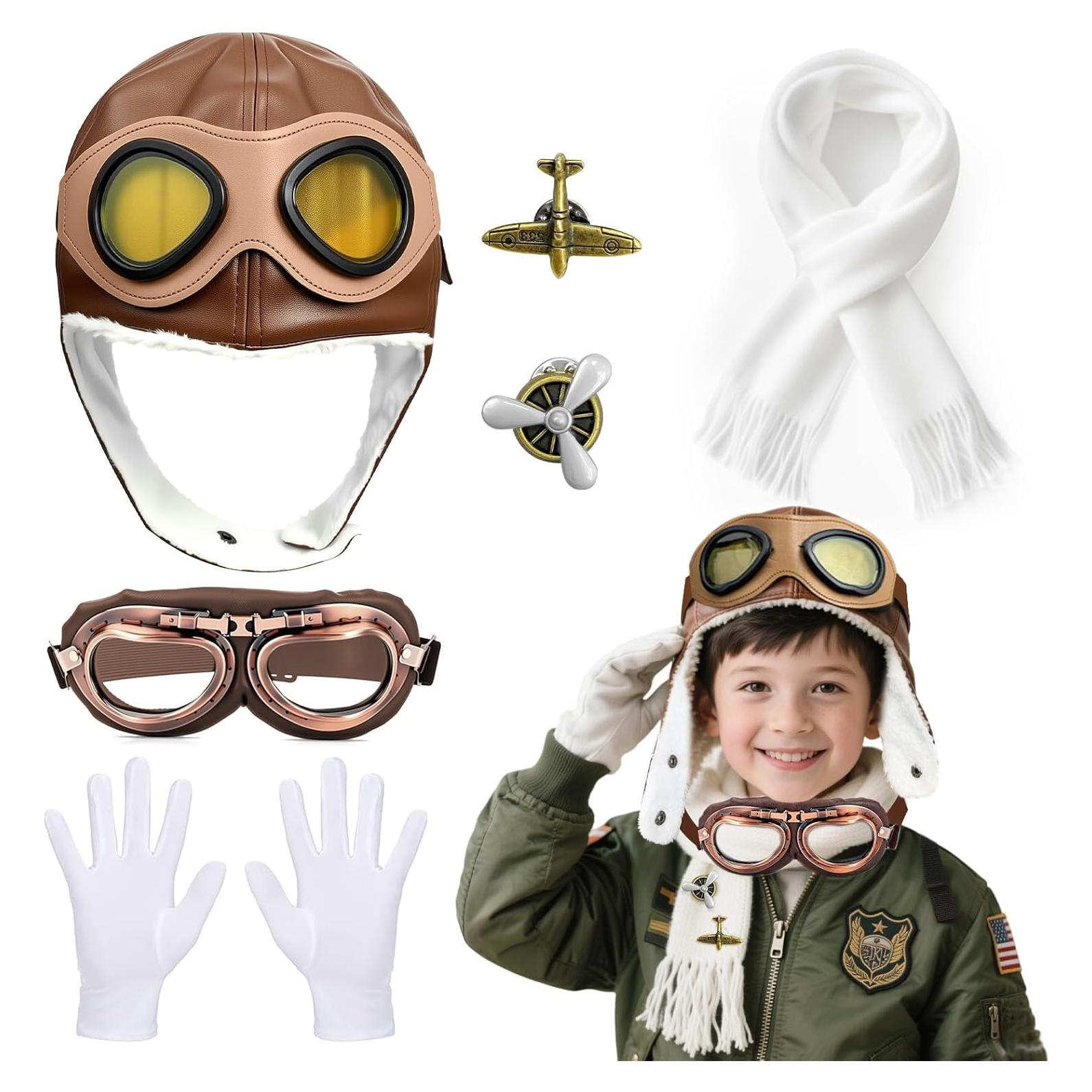 Set de Disfraz de Aviador para Niños - 7 Piezas con Gafas y Gorra