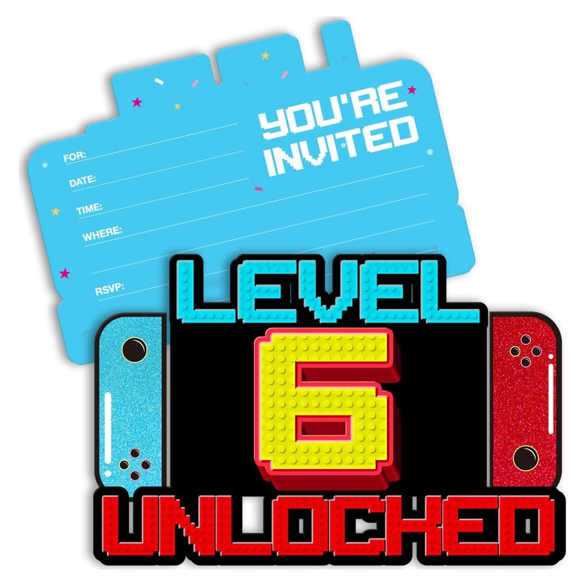 Invitaciones de Cumpleaños Videojuegos 20 Piezas Pertnate