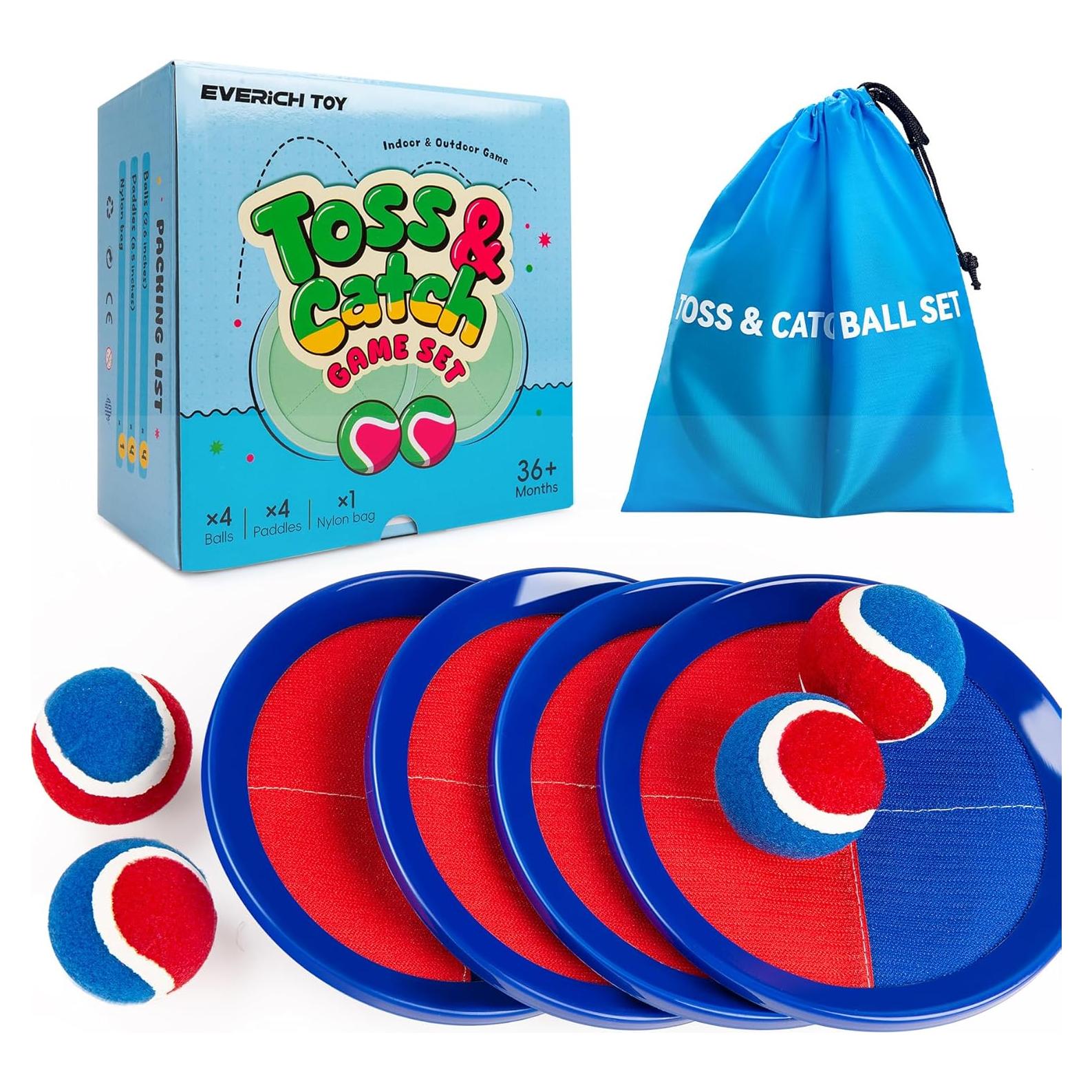 Juego de Lanzar y Atrapar EVERICH 4 Palas y 4 Pelotas