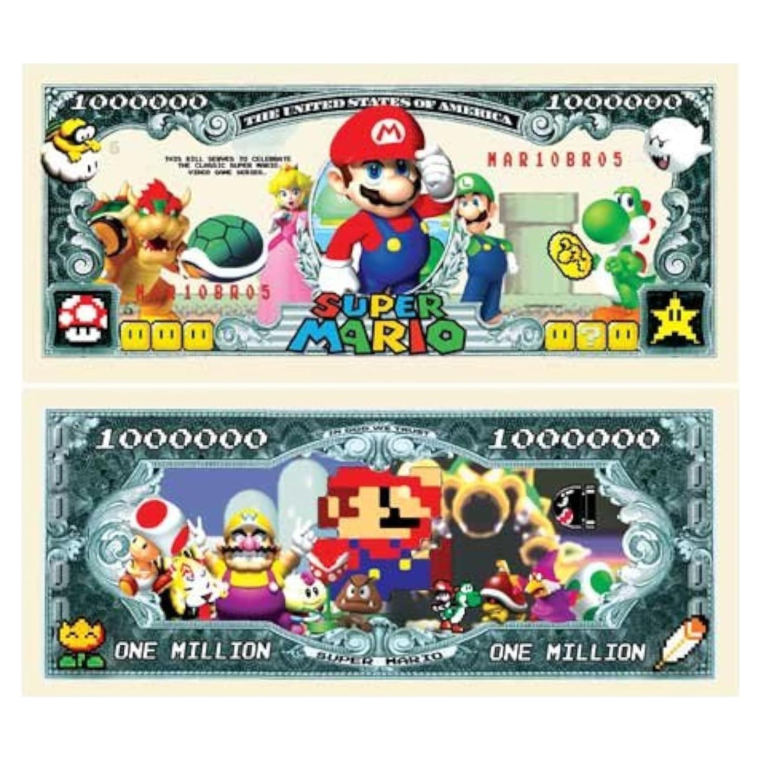 Paquete de 5 Billetes de un Millón de Dólares Super Mario