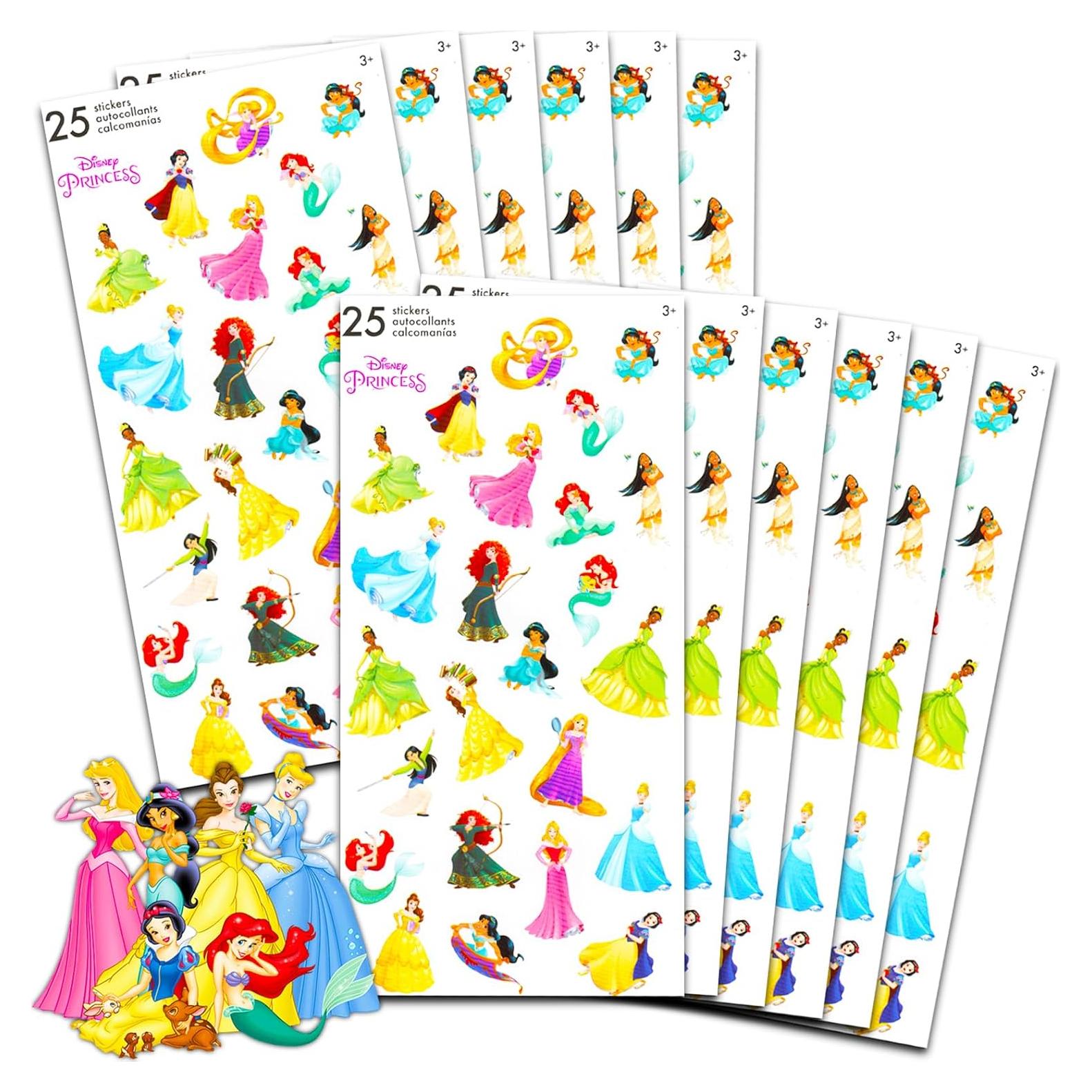 Stickers de Princesa Disney - Paquete de 12 Hojas para Fiesta