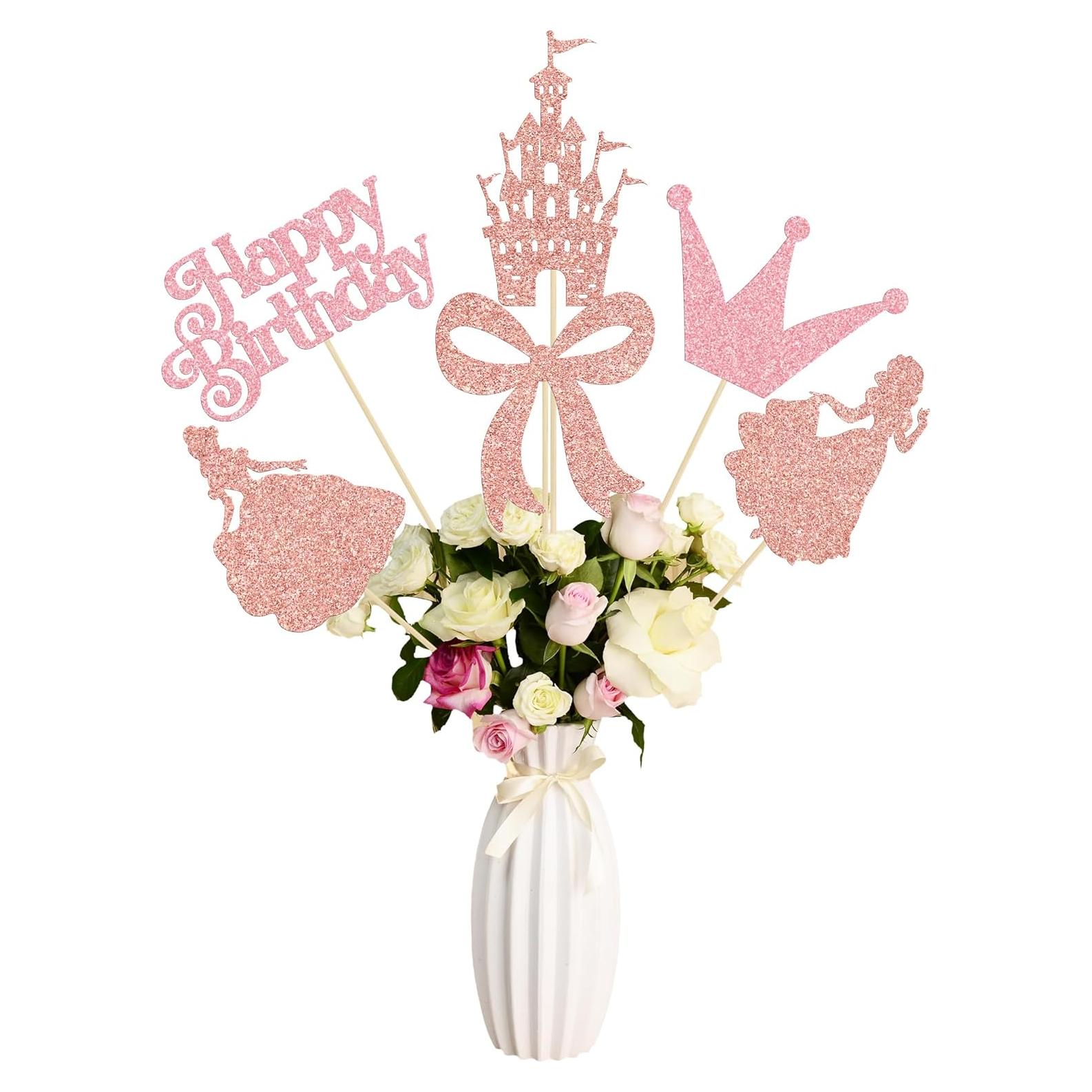 Gyufise 12 Palitos de Centro de Mesa Lazo Rosa Dorado 26cm