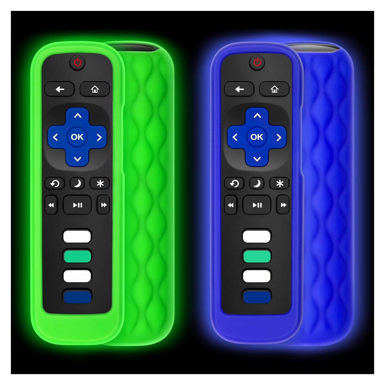 Funda Protectora de Control Remoto Acoyer para Roku TV - Brilla en la Oscuridad Verde/Azul