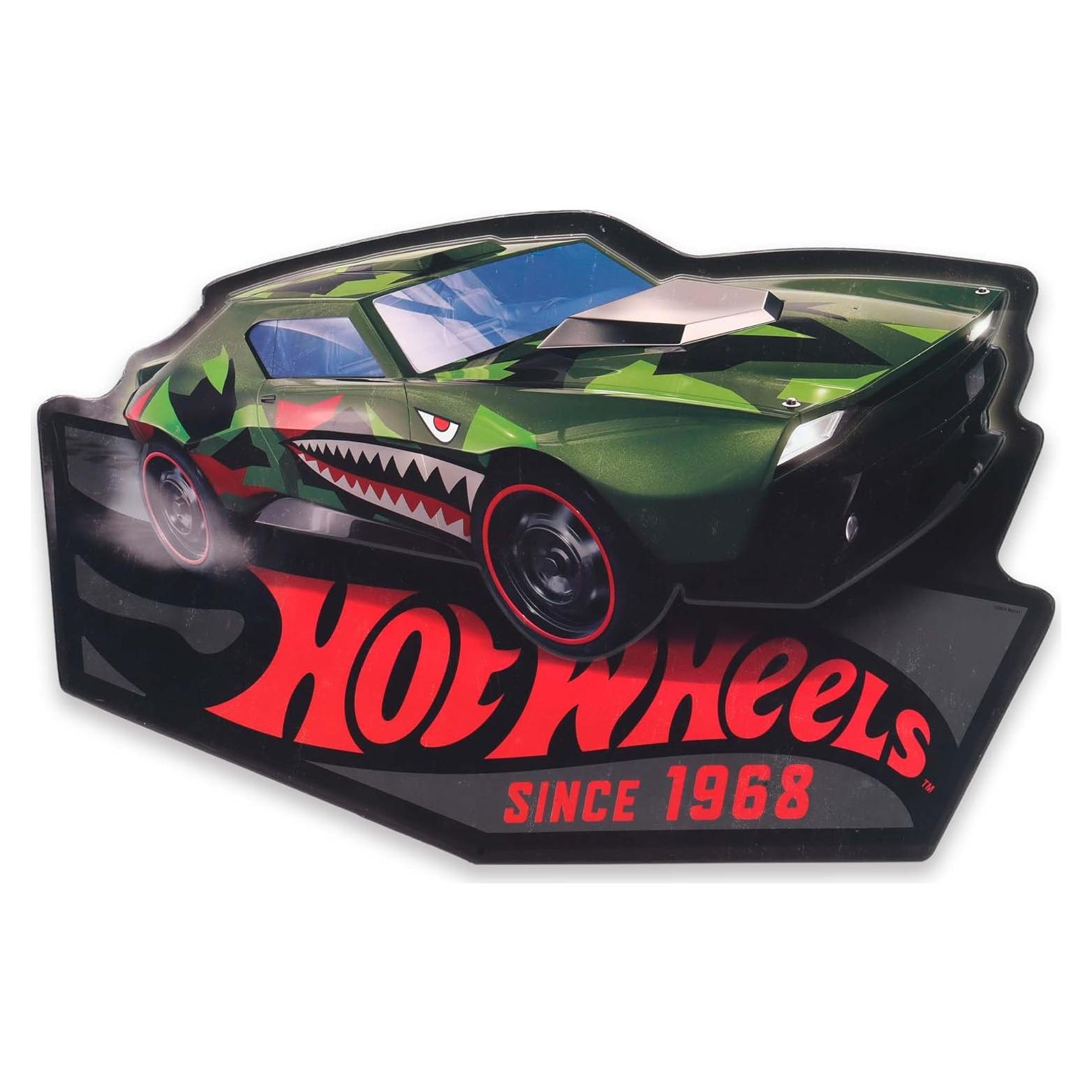 Cartel Metal Embossed Hot Wheels Coche Tiburón Verde 58x39cm