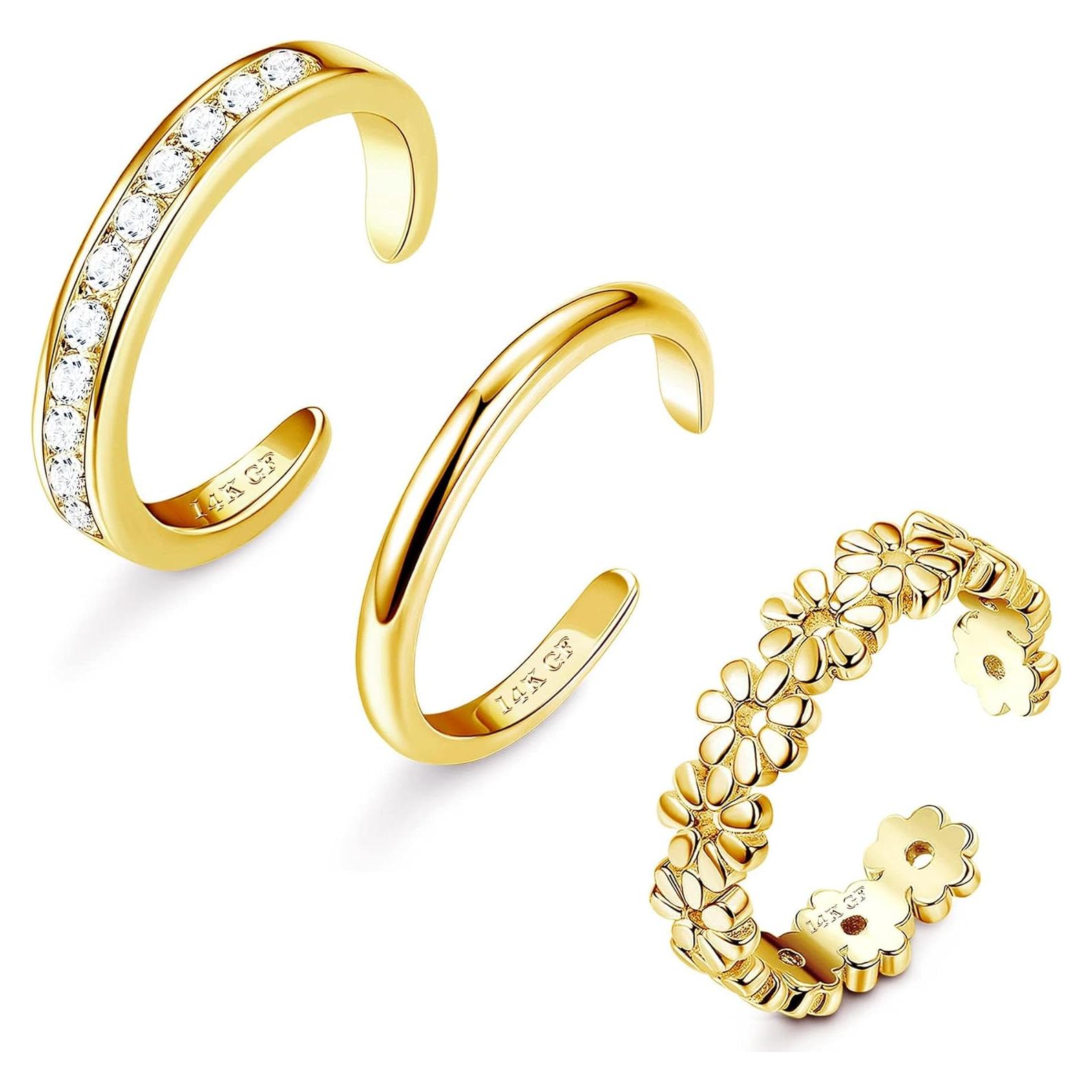 Anillos de Dedo de Oro 14K Fiasaso - 3 Piezas Ajustables