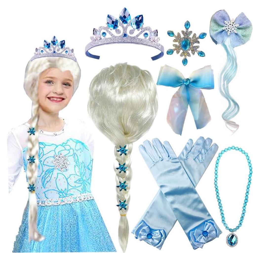 Peluca Princesa Elsa con Tiara y Accesorios para Niñas