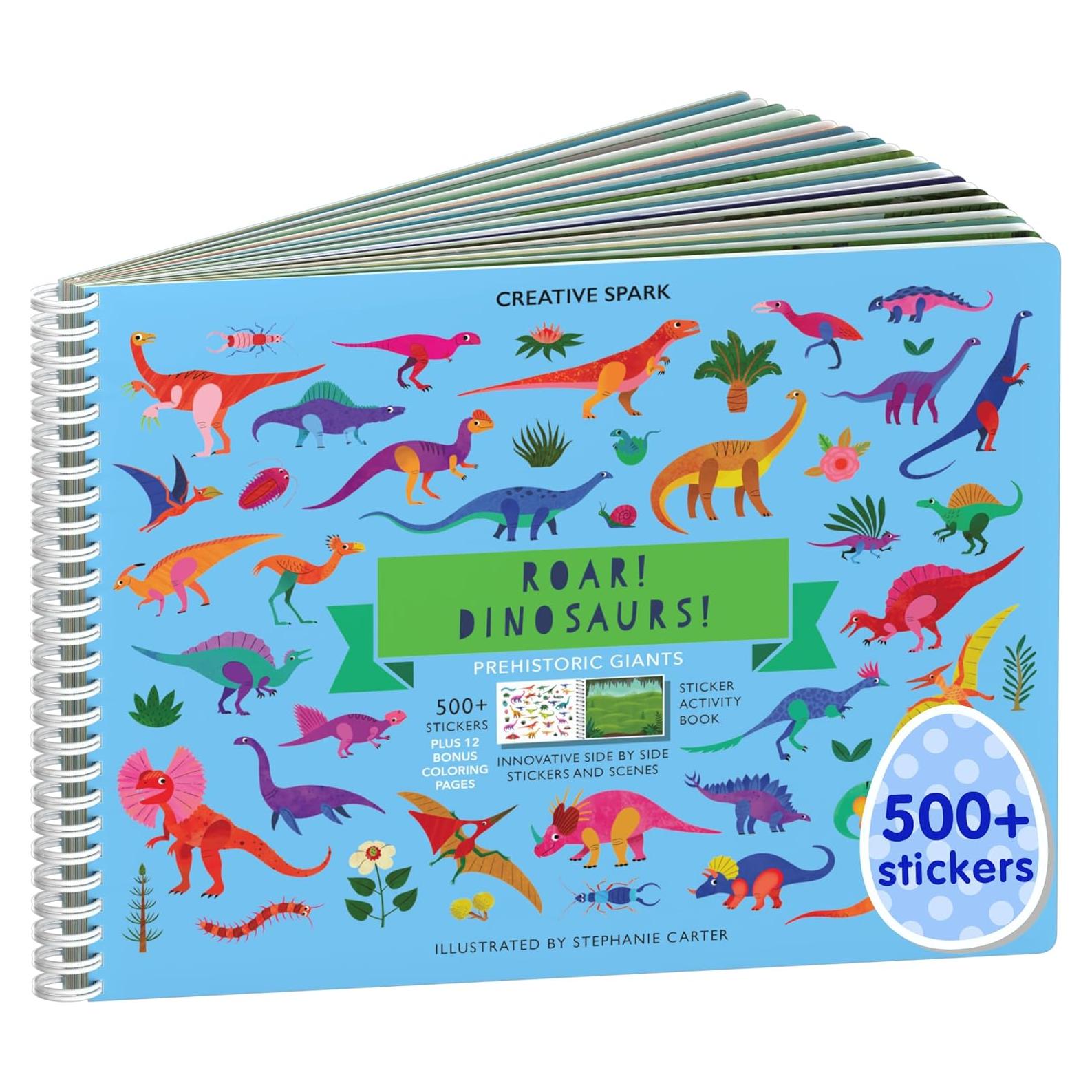 Libro de Pegatinas Dinosaurios CUPKIN 500+ Pegatinas 12 Escenas