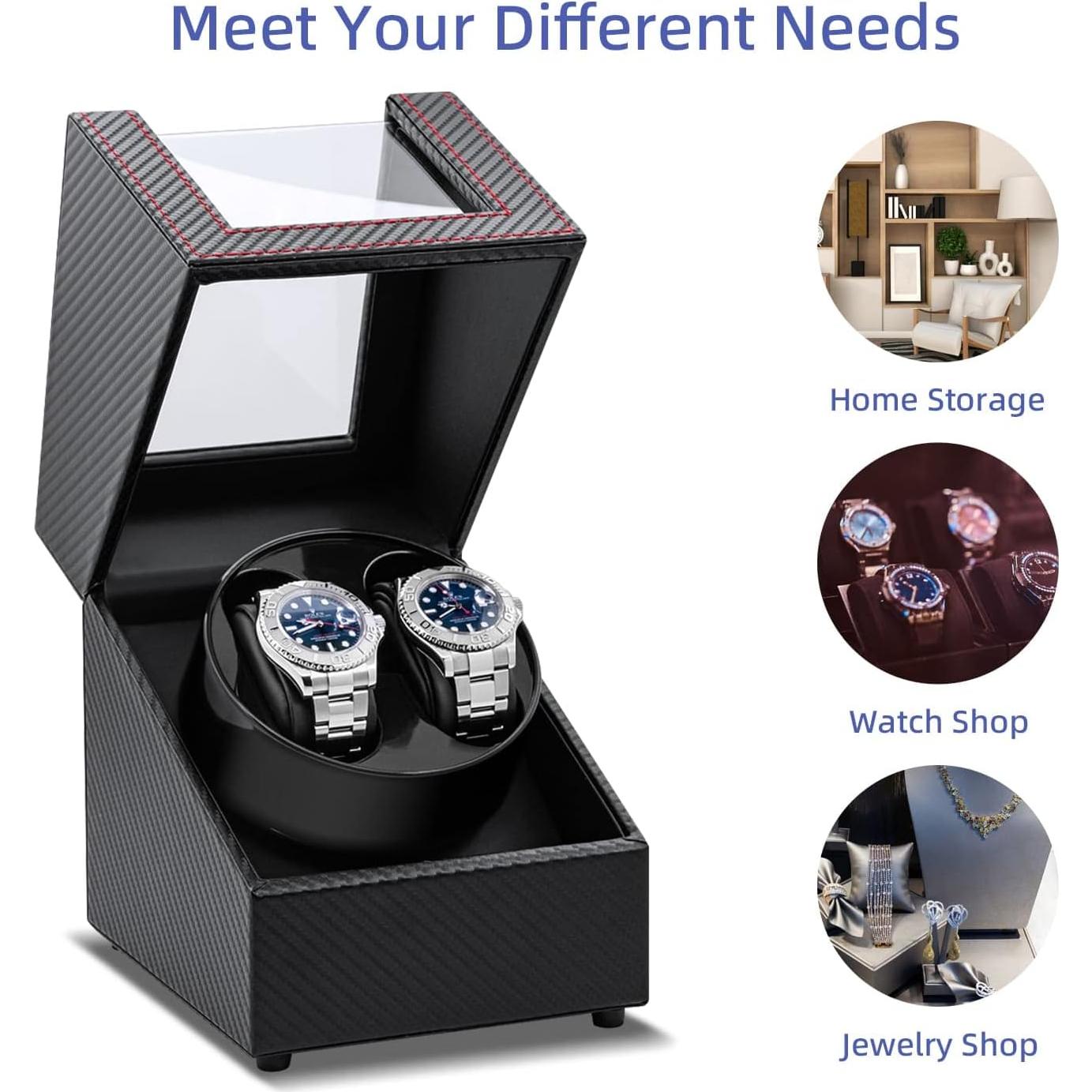 Winder Doble para Relojes Mcbazel con Motor Silencioso - Cuero Negro