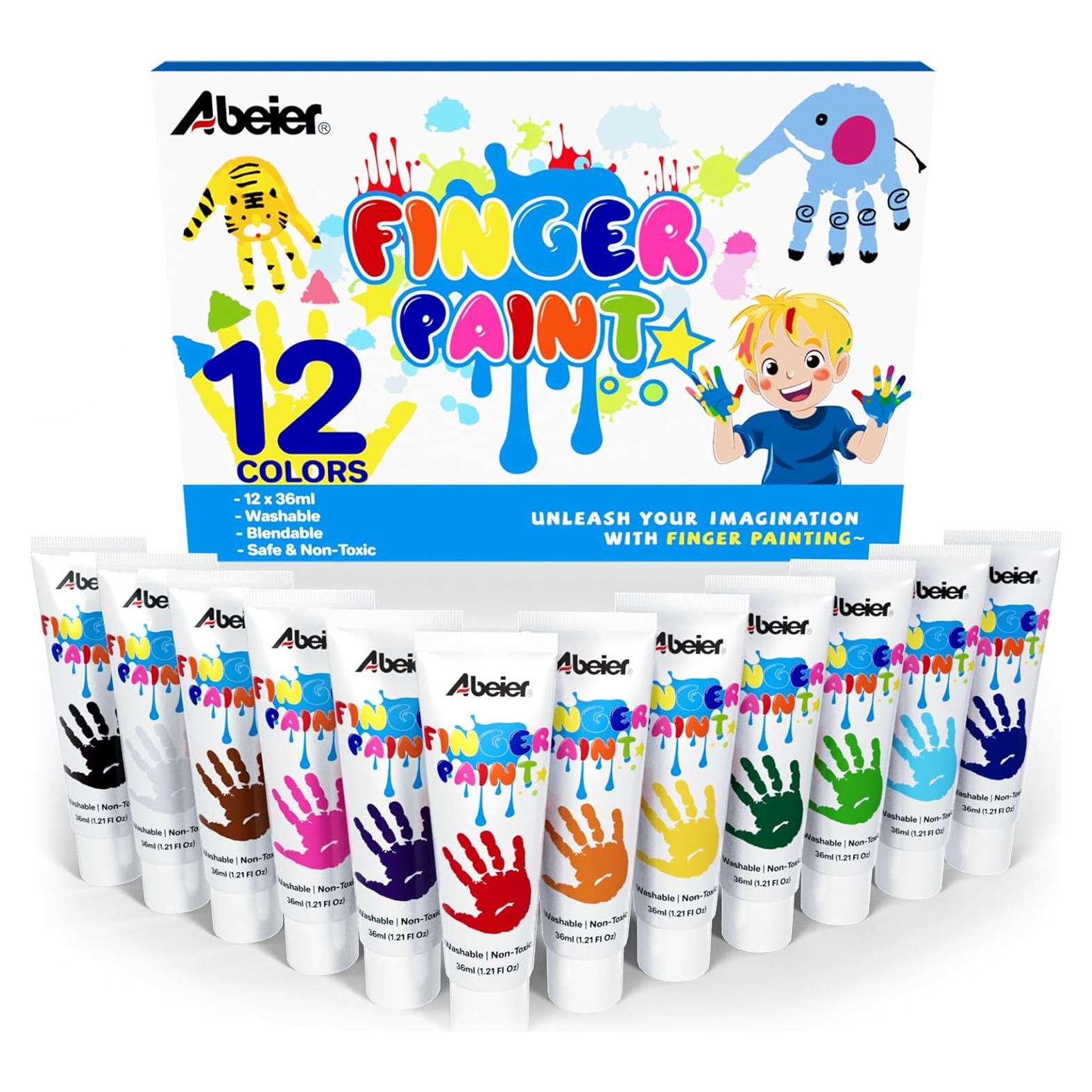 Pintura de Dedos ABEIER 12 Colores Lavable No Tóxica