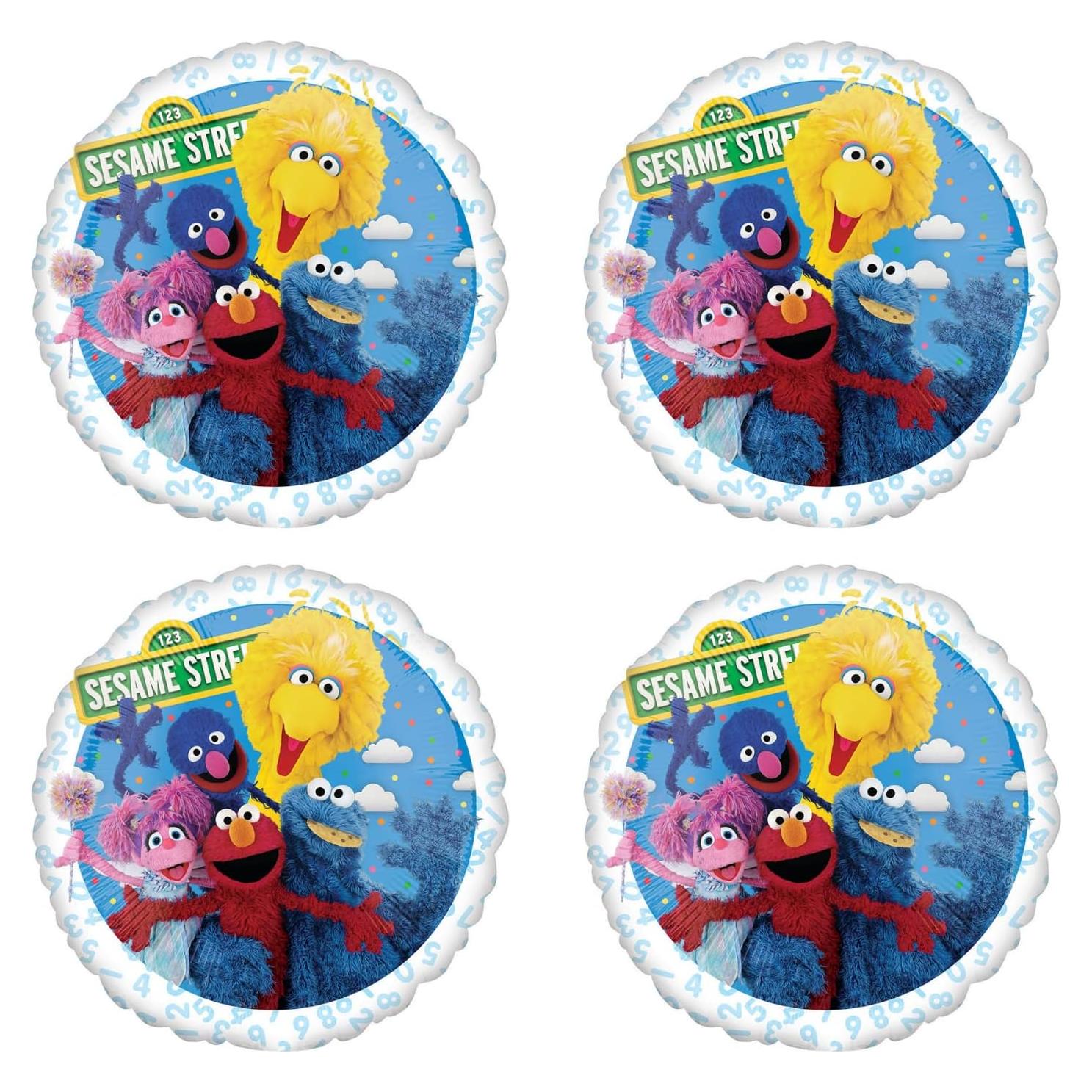 Set de 4 Globos de Fiesta Plaza Sésamo - Elmo, Big Bird, Abby Cadabby