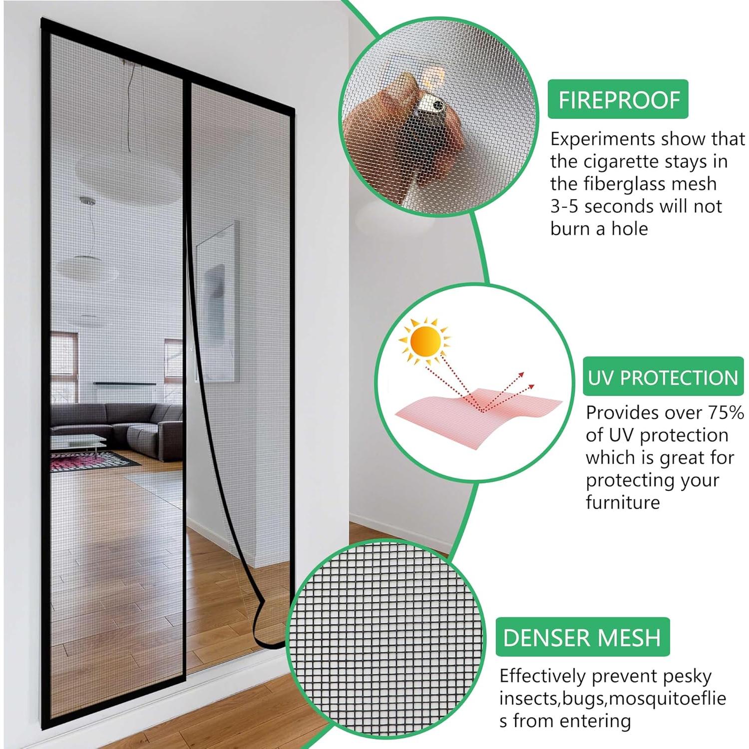 RELIANCER Cortina de Malla Magnética 80x203 cm Fibra de Vidrio