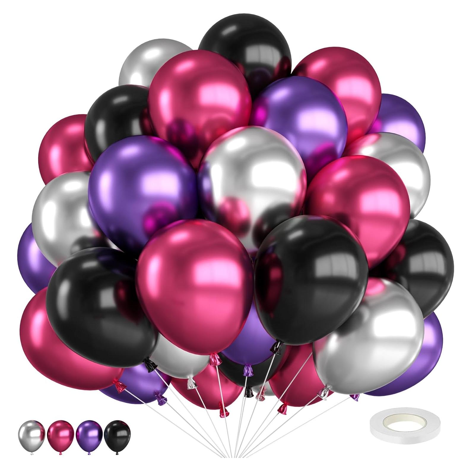 Kit de Globos Metálicos Rosa y Morado 35 Piezas 12"