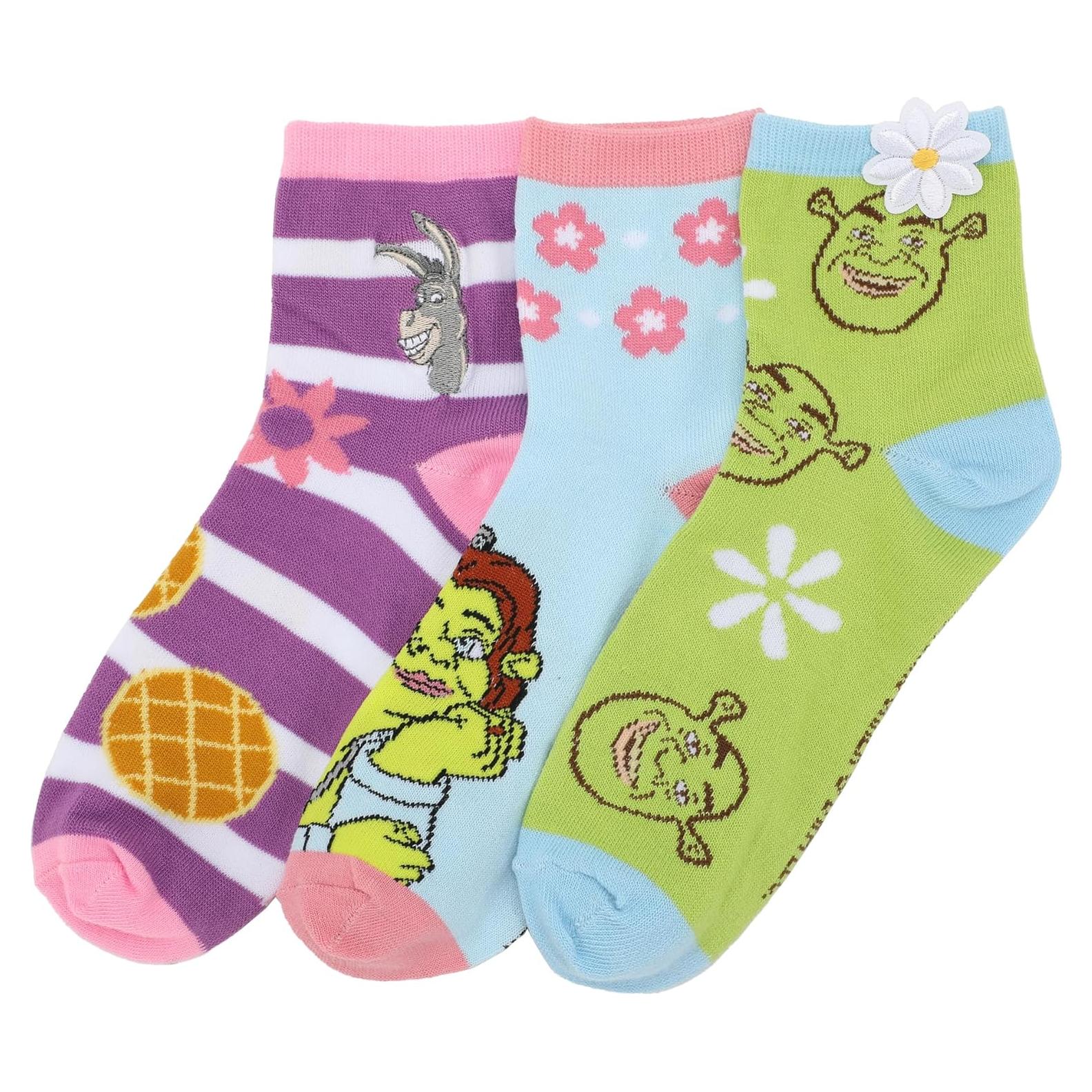 Calcetines de mujer Bioworld Shrek 3 pares con flores 3D