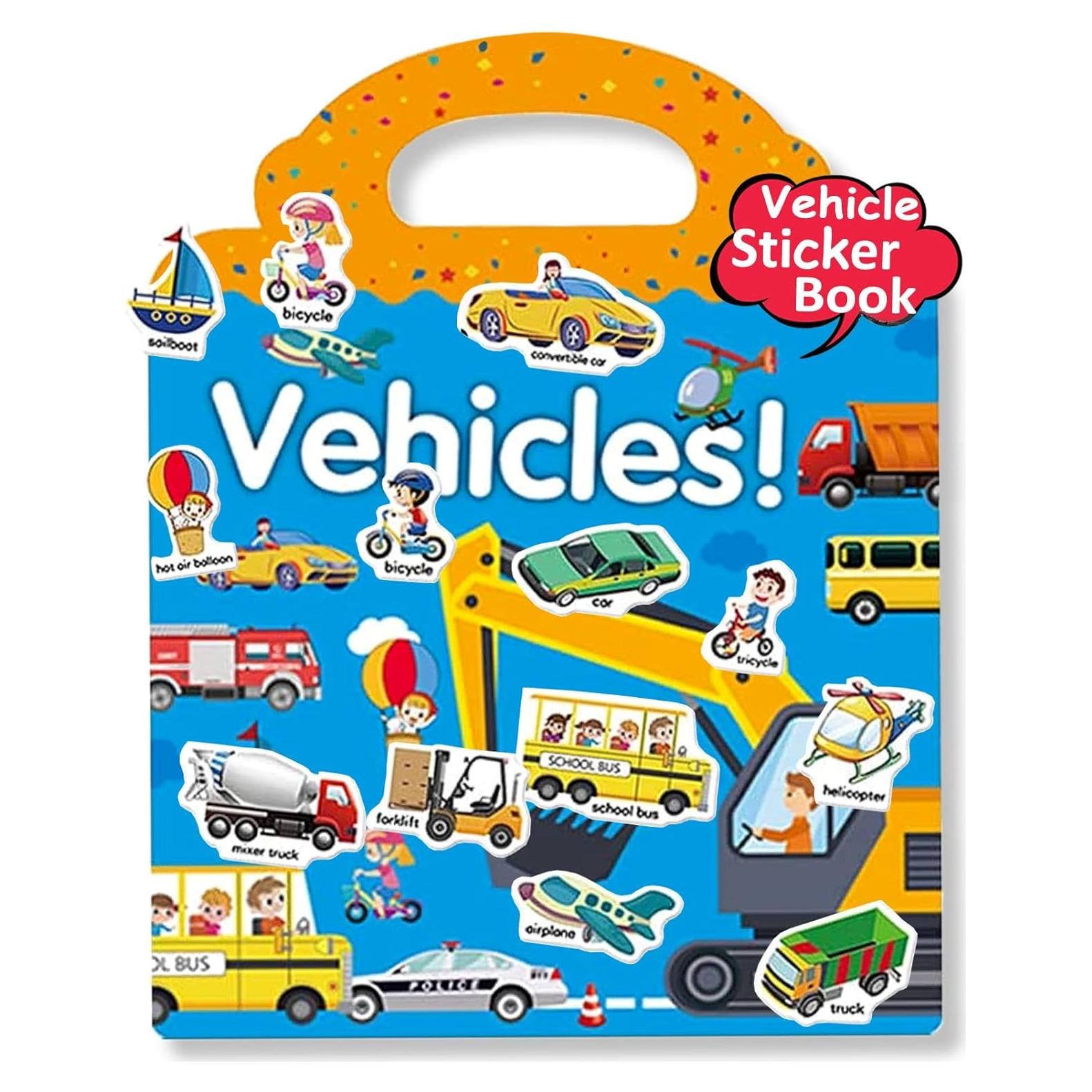 Libro de Pegatinas Reutilizables Yowlieu Vehículos 3 a 6 Años