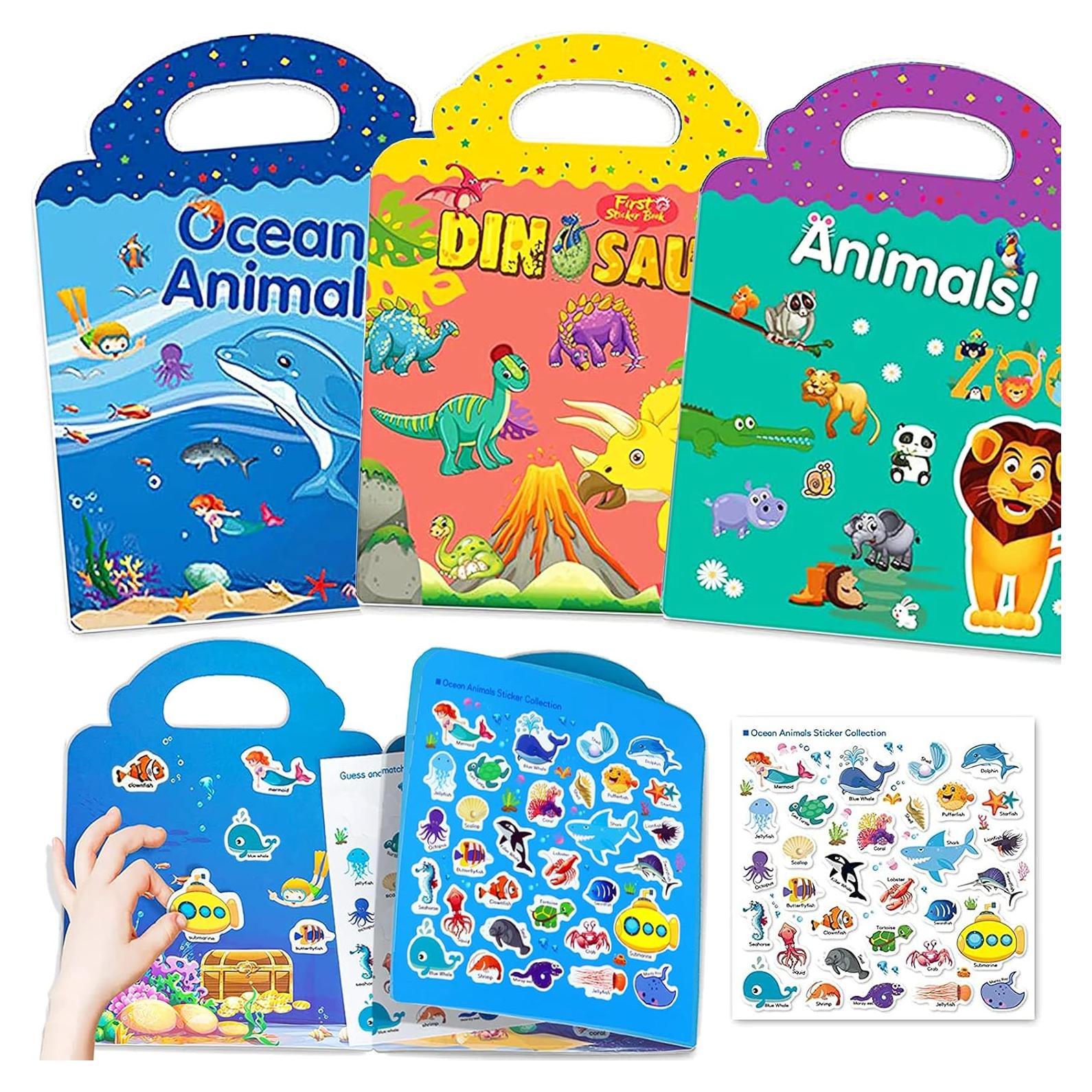 Libros de Pegatinas Reutilizables Yowlieu 3 Pcs Animales y Dinosaurios