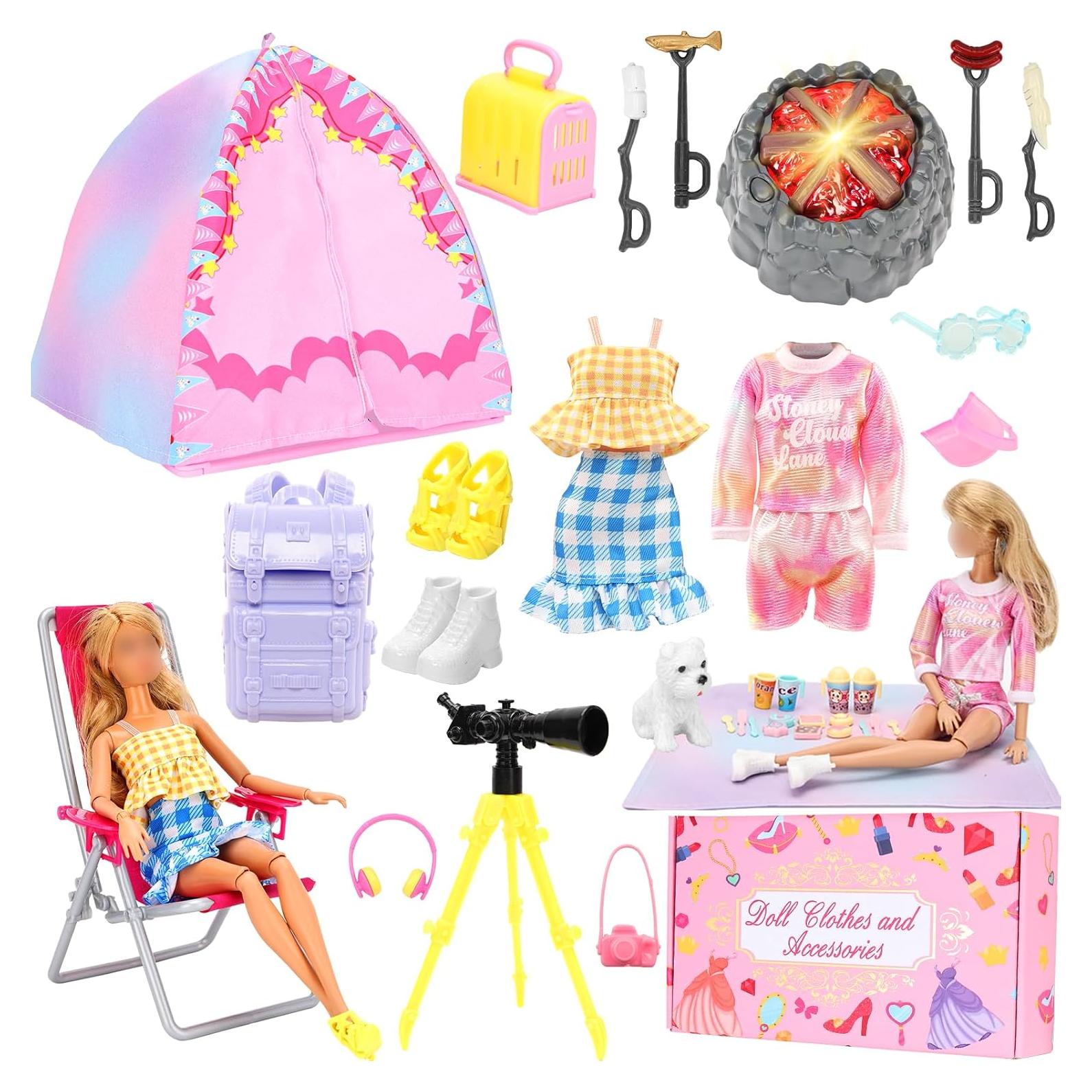 Juego de Camping para Muñecas Miunana 35 PCS - Carpa, BBQ, Telescopio