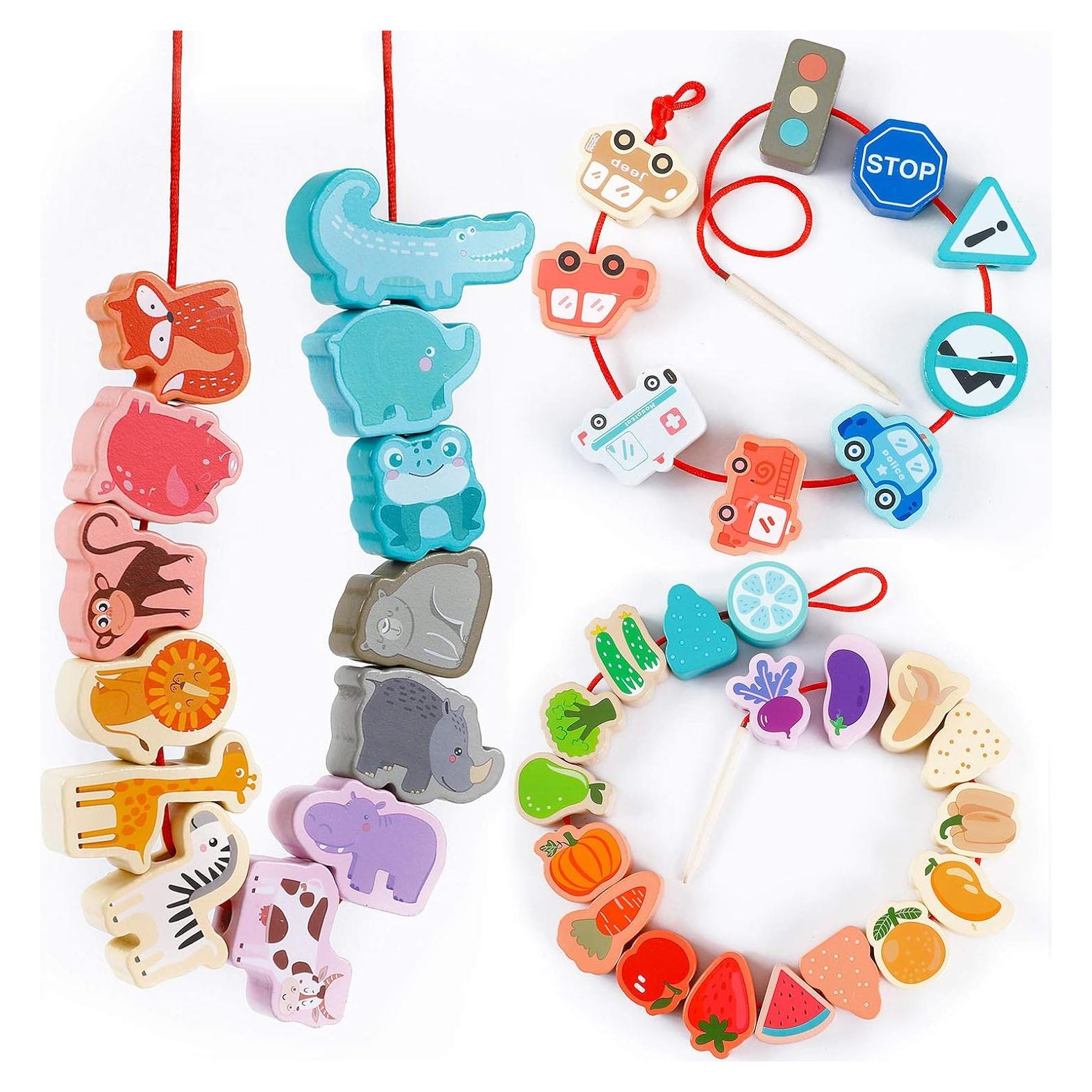 BMTOYS Juguete de Enhebrar de Madera para Niños 1-4 Años