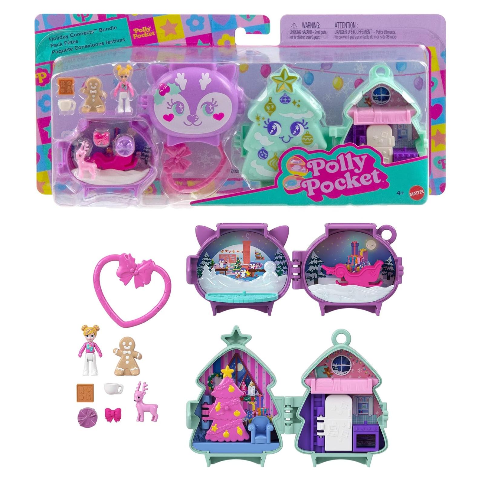 Juguete Polly Pocket Compacto Navideño con Muñeca y Accesorios